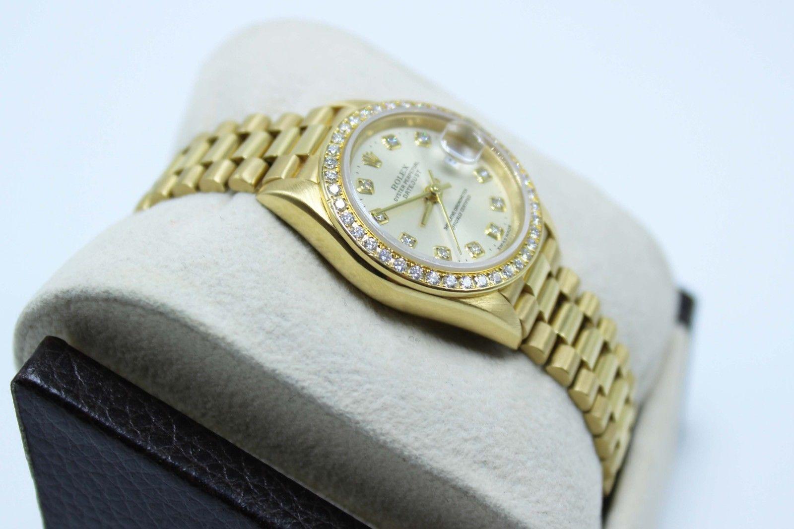 Rolex Ladies President 69138 Crown Collection Original Diamond Dial and Bezel In Excellent Condition In San Diego, CA