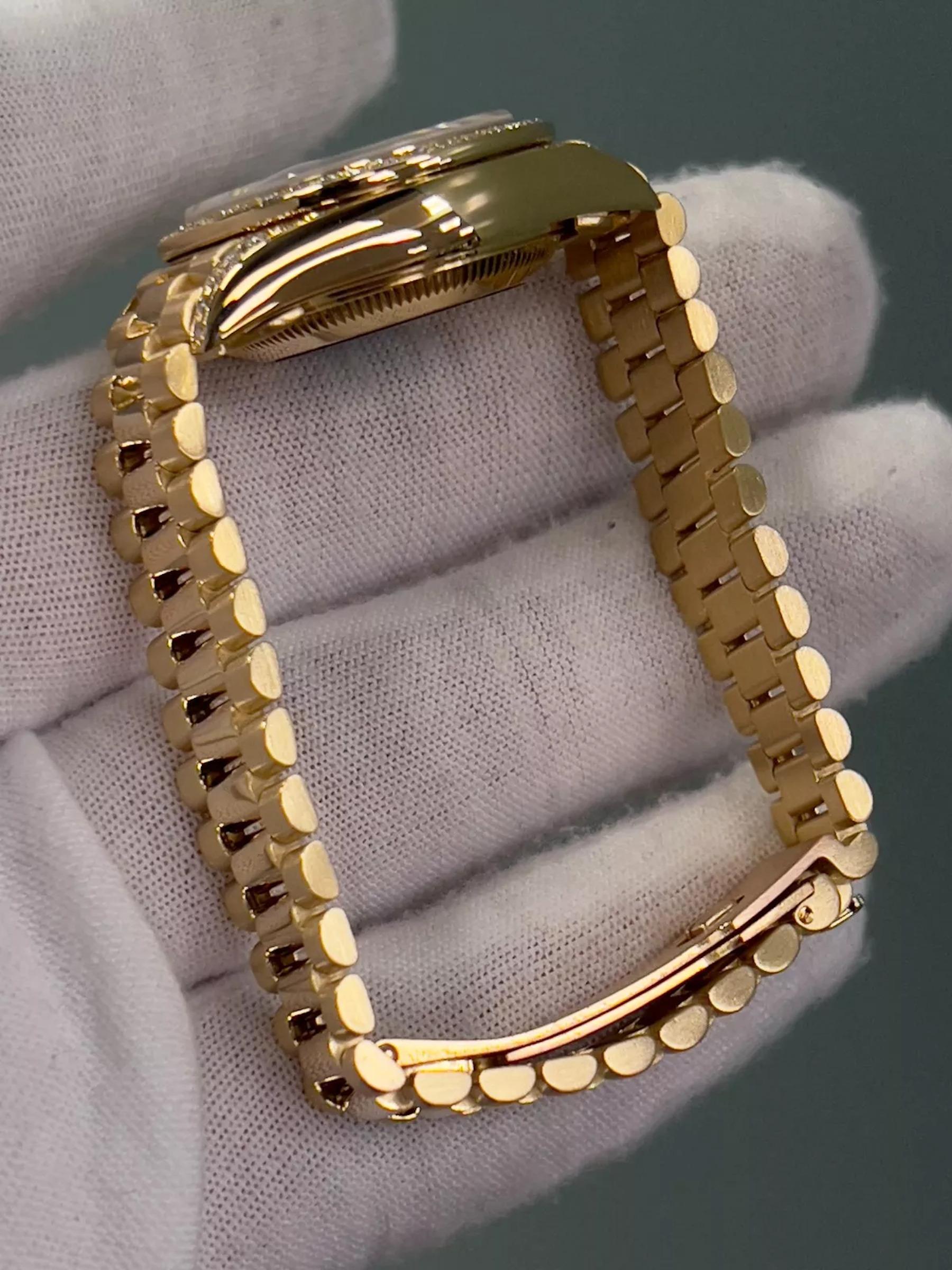 Rolex Señoras Presidente 69158 Fábrica Esfera Diamante Bisel Diamante y Tapones Oro 18K en venta 8