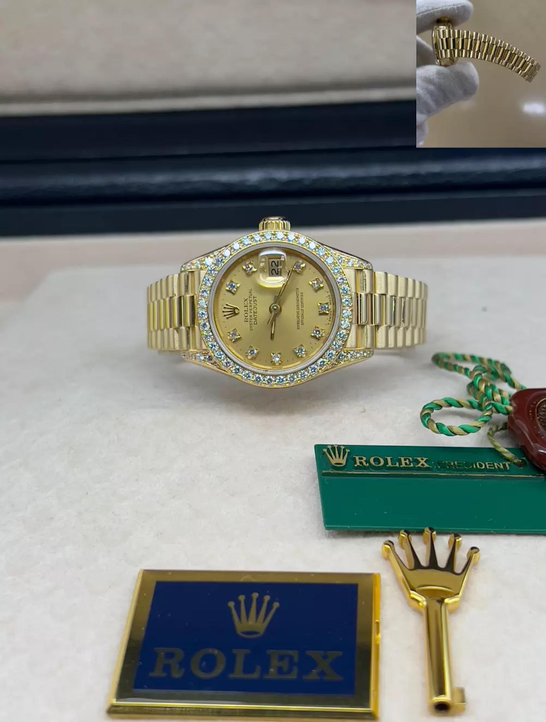 Rolex Señoras Presidente 69158 Fábrica Esfera Diamante Bisel Diamante y Tapones Oro 18K en venta 9