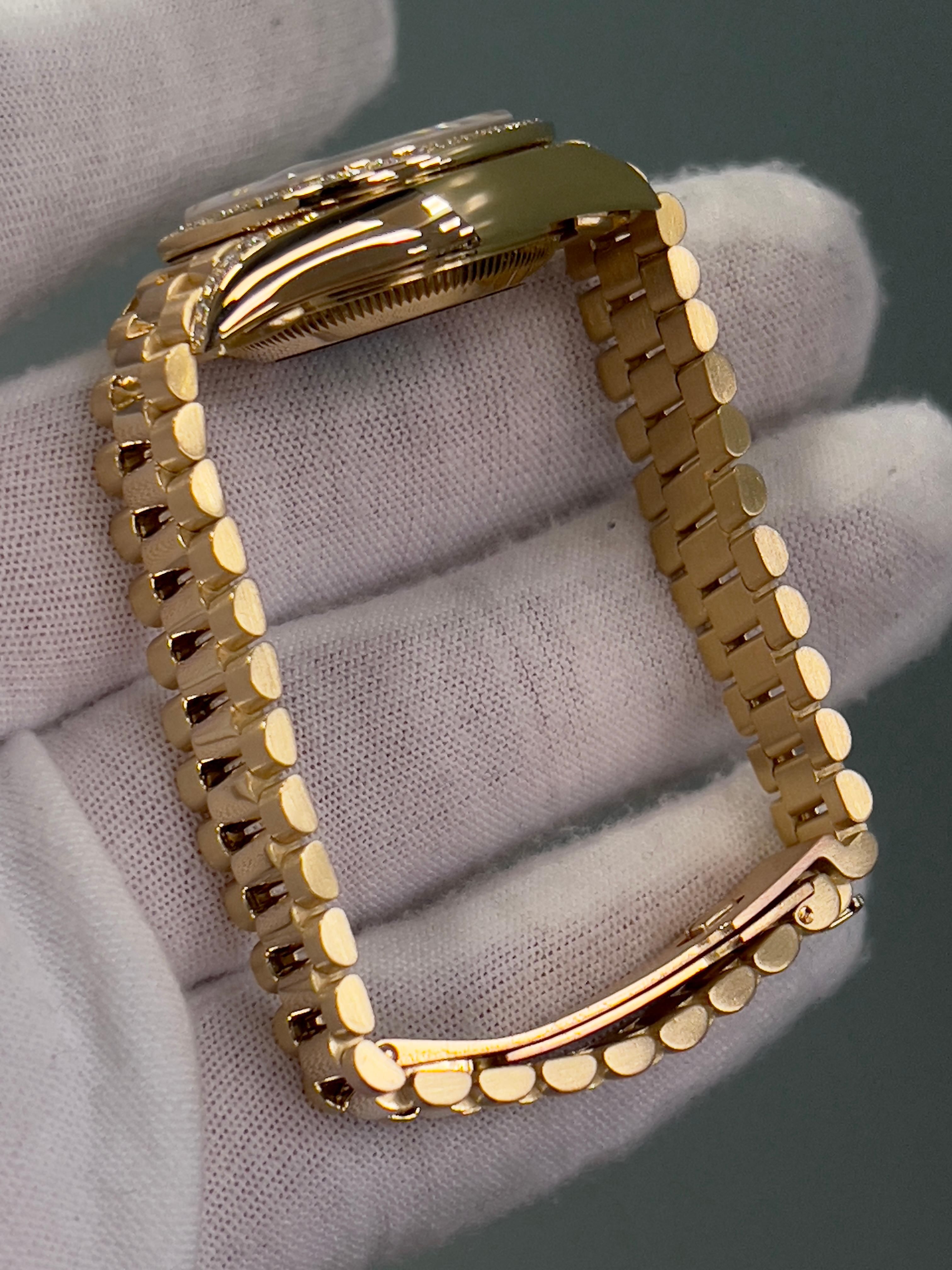 Rolex Ladies President 69158 Factory Diamond Dial Diamond Bezel & Lugs 18K Gold For Sale 11
