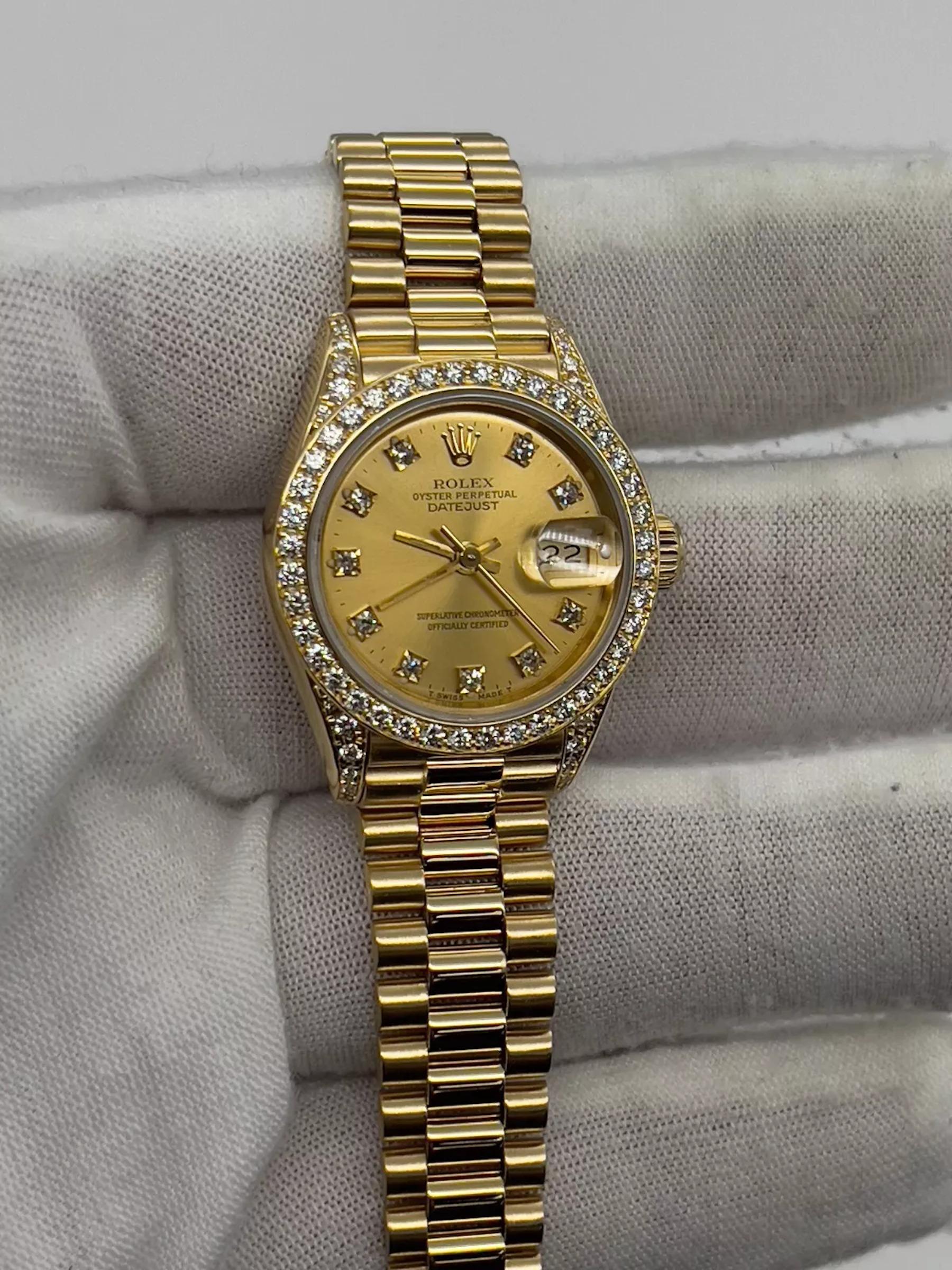De las mujeres Rolex Señoras Presidente 69158 Fábrica Esfera Diamante Bisel Diamante y Tapones Oro 18K en venta