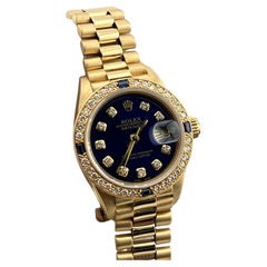 Rolex President 6917 Señoras Esfera Azul Diamante Bisel Zafiro 18K Oro