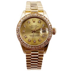 Vintage Rolex Ladies President 6917 Diamond Dial Bezel 18 Karat Yellow Gold Box Papers