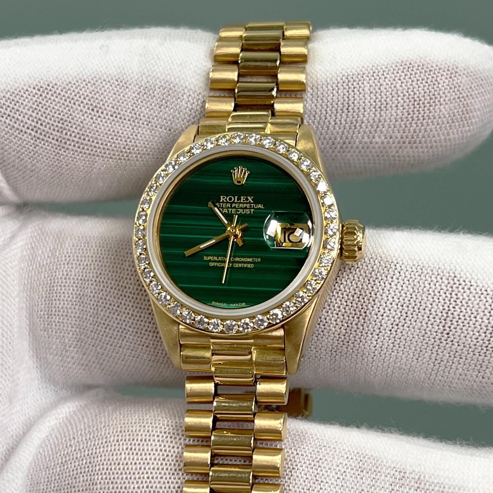 Rolex Ladies President 6917 Malachit Zifferblatt Diamant Lünette 18K Gelbgold