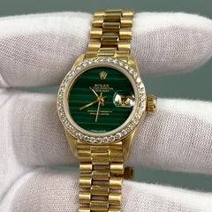 Rolex Ladies President 6917 Malachite Dial Diamond Bezel 18K Yellow Gold