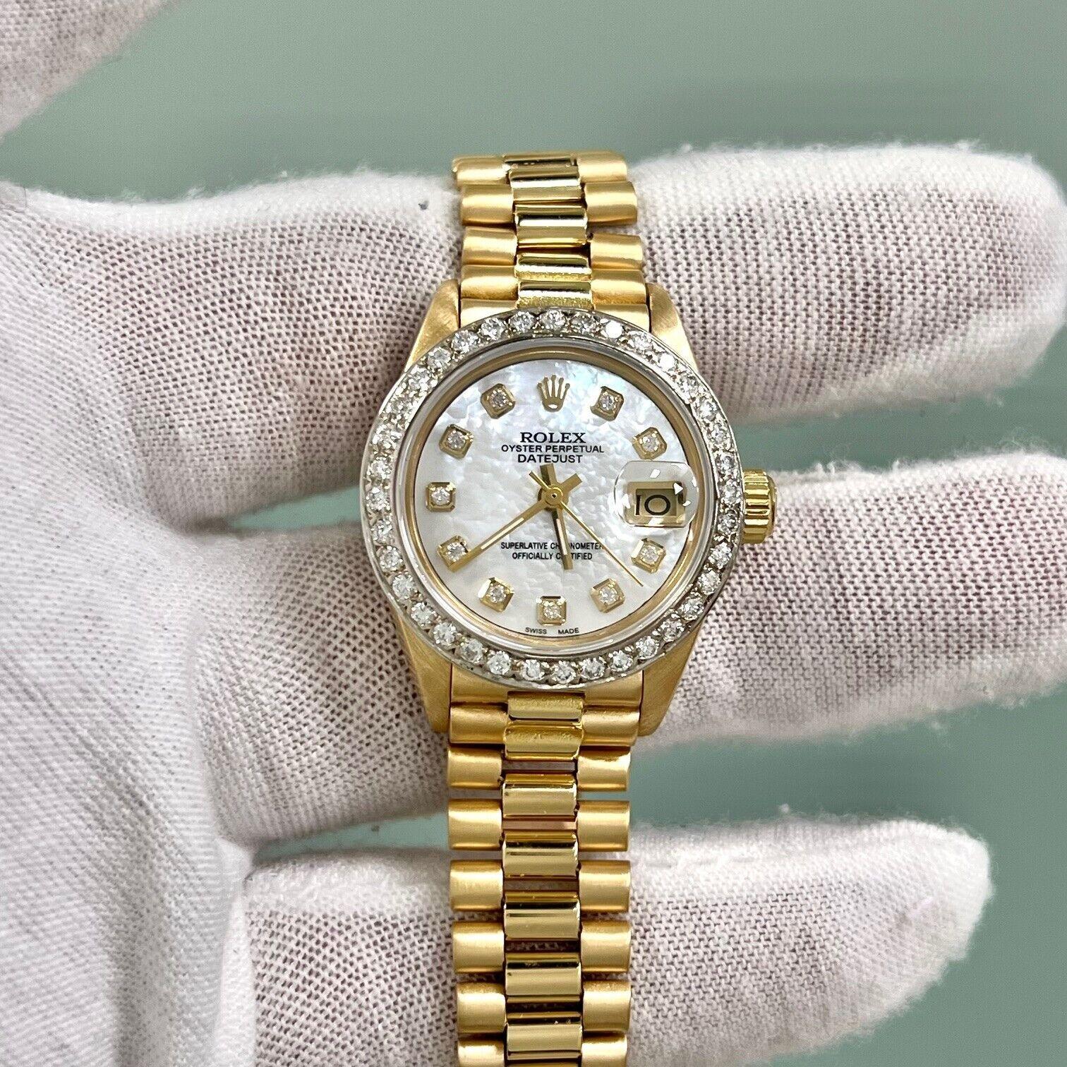 Rolex President 6917 MOP Mujer Esfera Diamante Bisel Diamante Oro Amarillo 18K 2