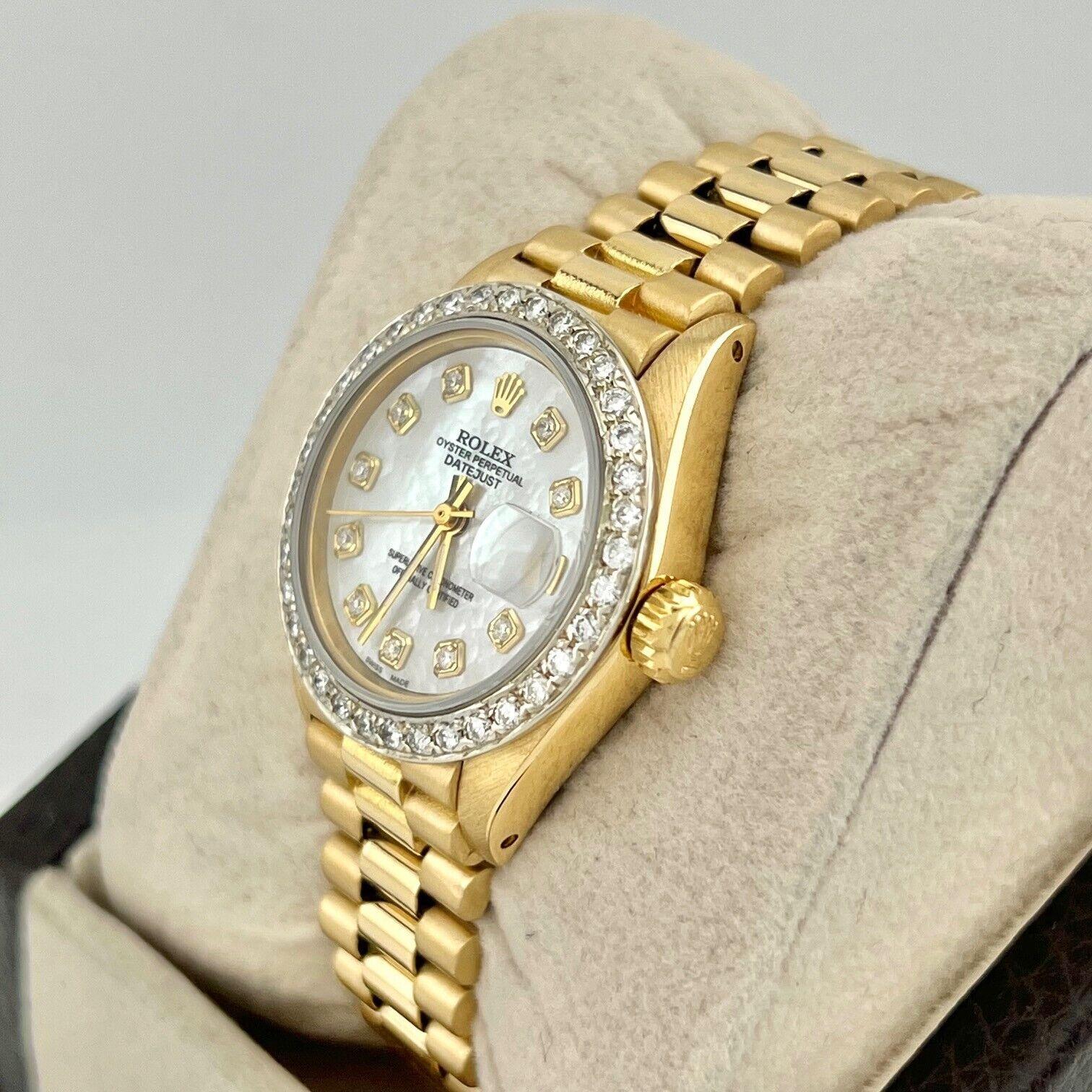 Rolex President 6917 MOP Mujer Esfera Diamante Bisel Diamante Oro Amarillo 18K 3
