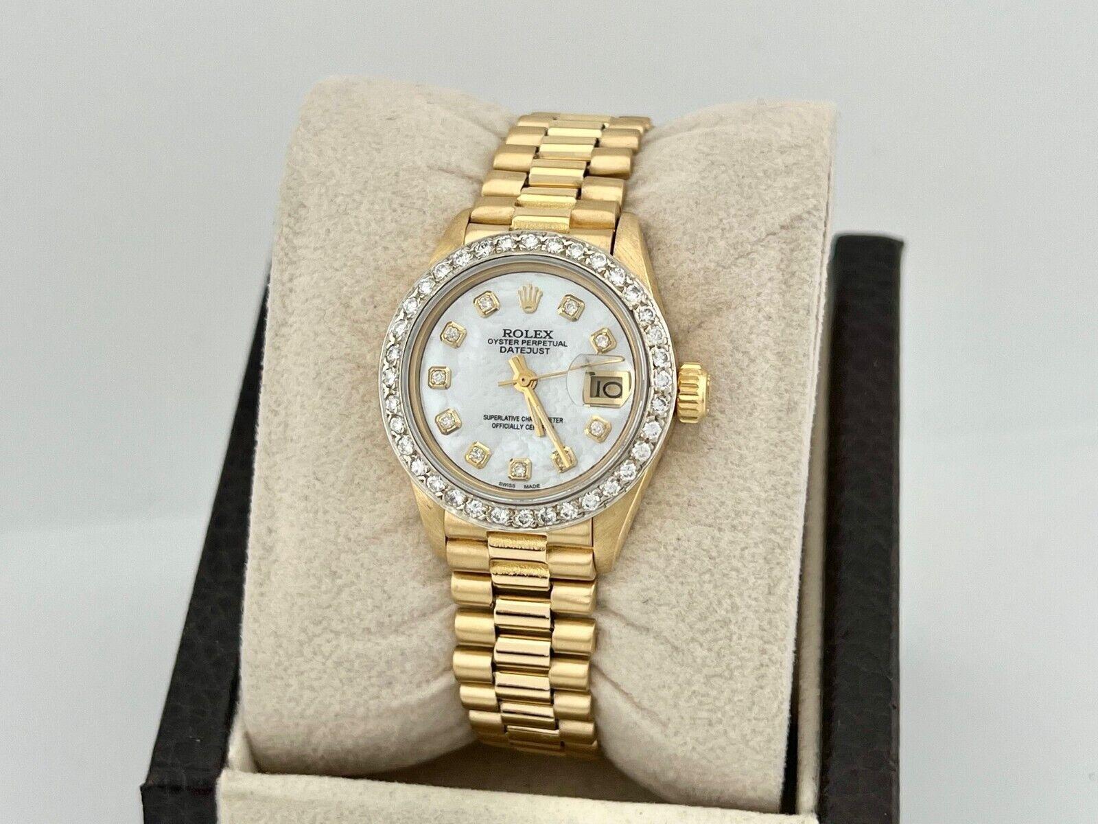 Rolex President 6917 MOP Mujer Esfera Diamante Bisel Diamante Oro Amarillo 18K 4