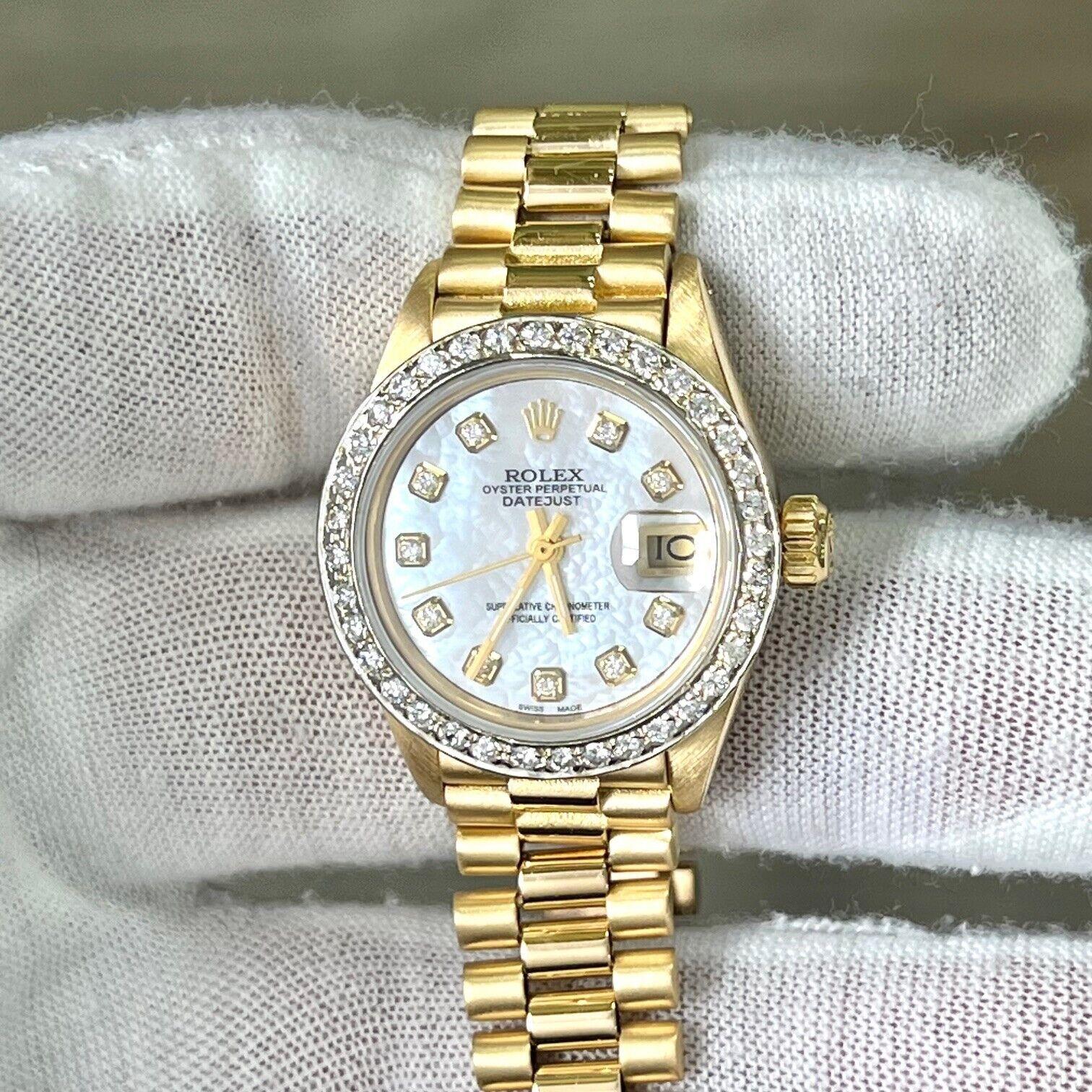 Rolex President 6917 MOP Mujer Esfera Diamante Bisel Diamante Oro Amarillo 18K 5