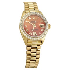 Rolex Señoras Presidente 6917 Naranja Cornalina Esfera Bisel Diamante 18K Oro Amarillo