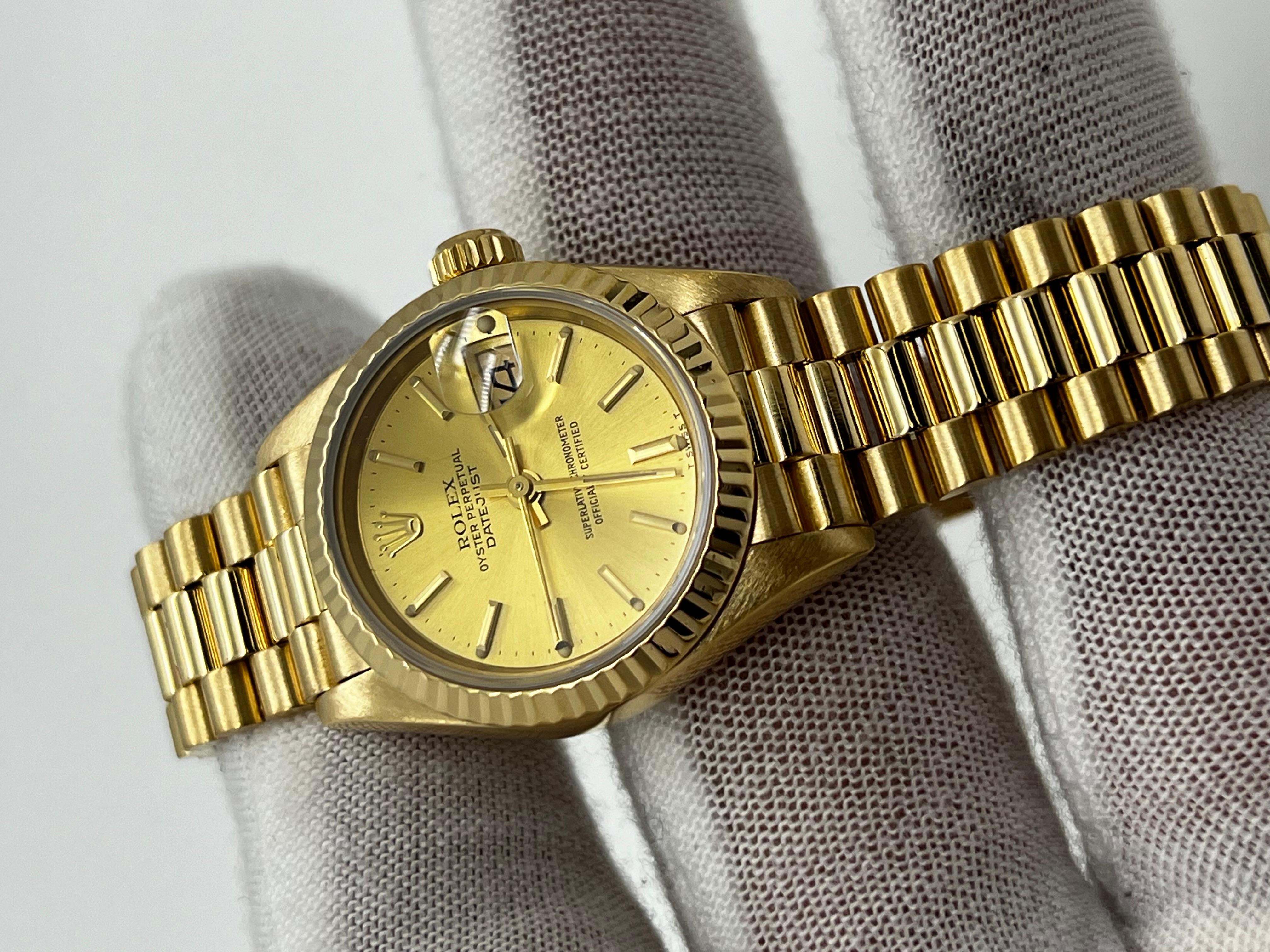 Rolex Damen Präsident 69178 Champagner-Zifferblatt 18K Gelbgold Box Buchstabe Mint 2