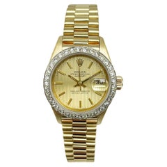 Rolex Ladies President 69178 Champagne Dial Diamond Bezel 18K Gold Box Paper