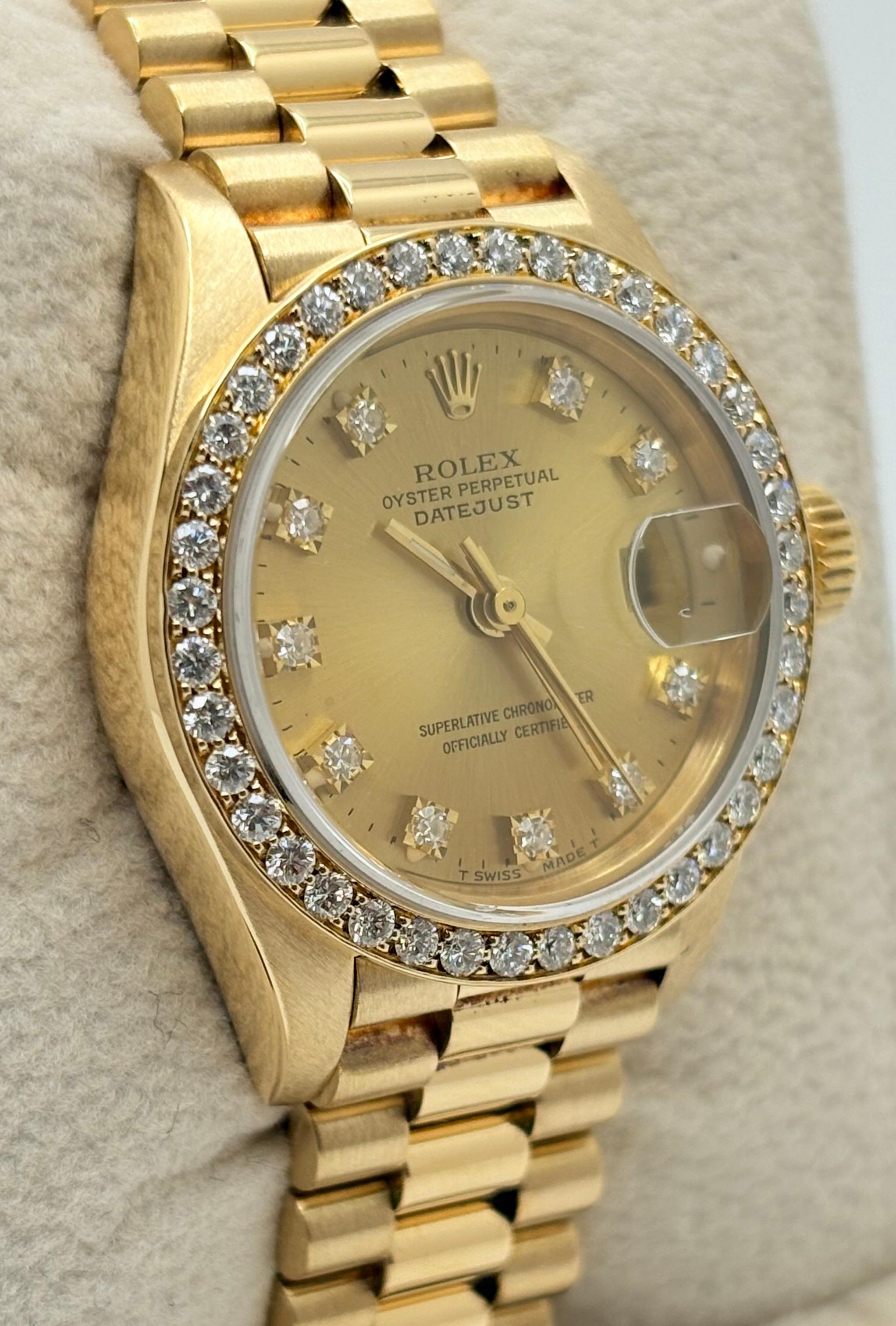 Rolex Señoras Presidente 69178 Champagne Diamond Dial Diamond Bisel 18K Oro Corte baguette en venta