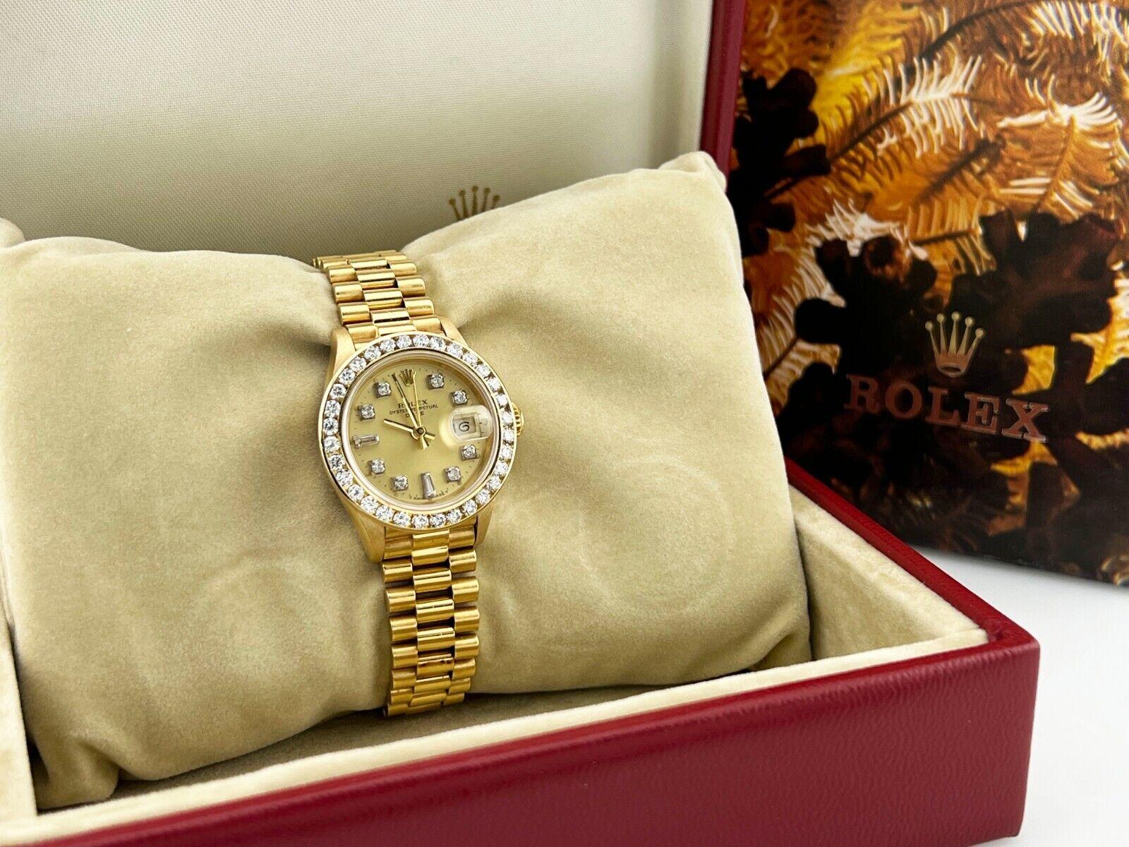 Women's Rolex Ladies President 69178 Champagne Diamond Dial Diamond Bezel 18K Gold