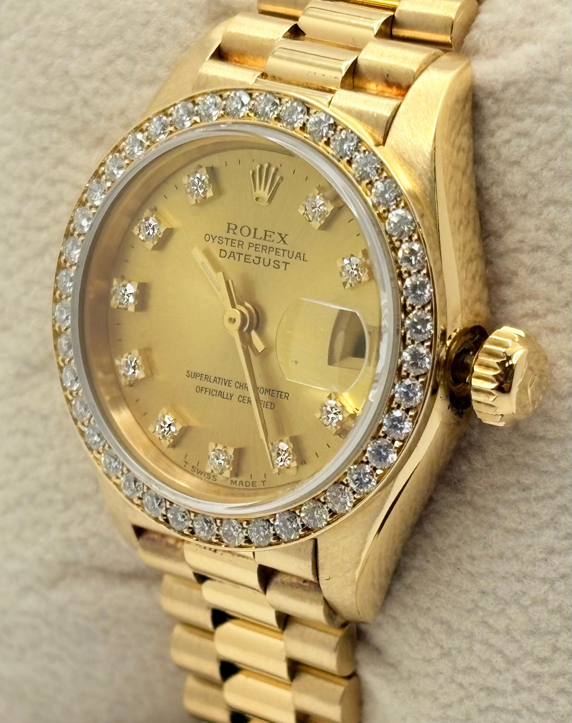 De las mujeres Rolex Señoras Presidente 69178 Champagne Diamond Dial Diamond Bisel 18K Oro en venta
