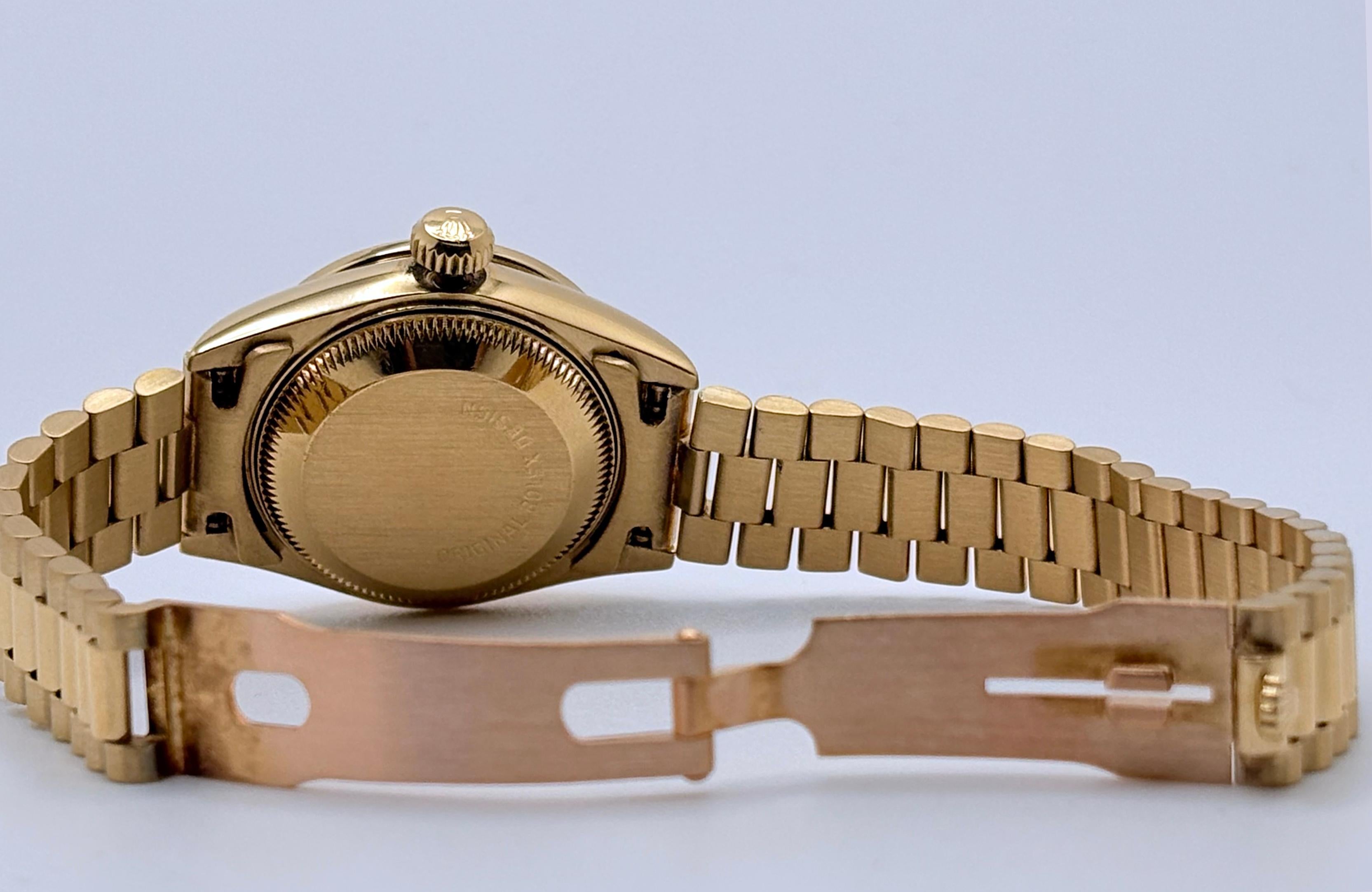 Rolex Señoras Presidente 69178 Champagne Diamond Dial Diamond Bisel 18K Oro en venta 4