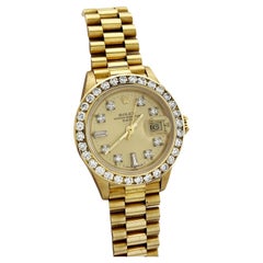 Rolex Ladies President 69178 Champagne Diamond Dial Diamond Bezel 18K Gold