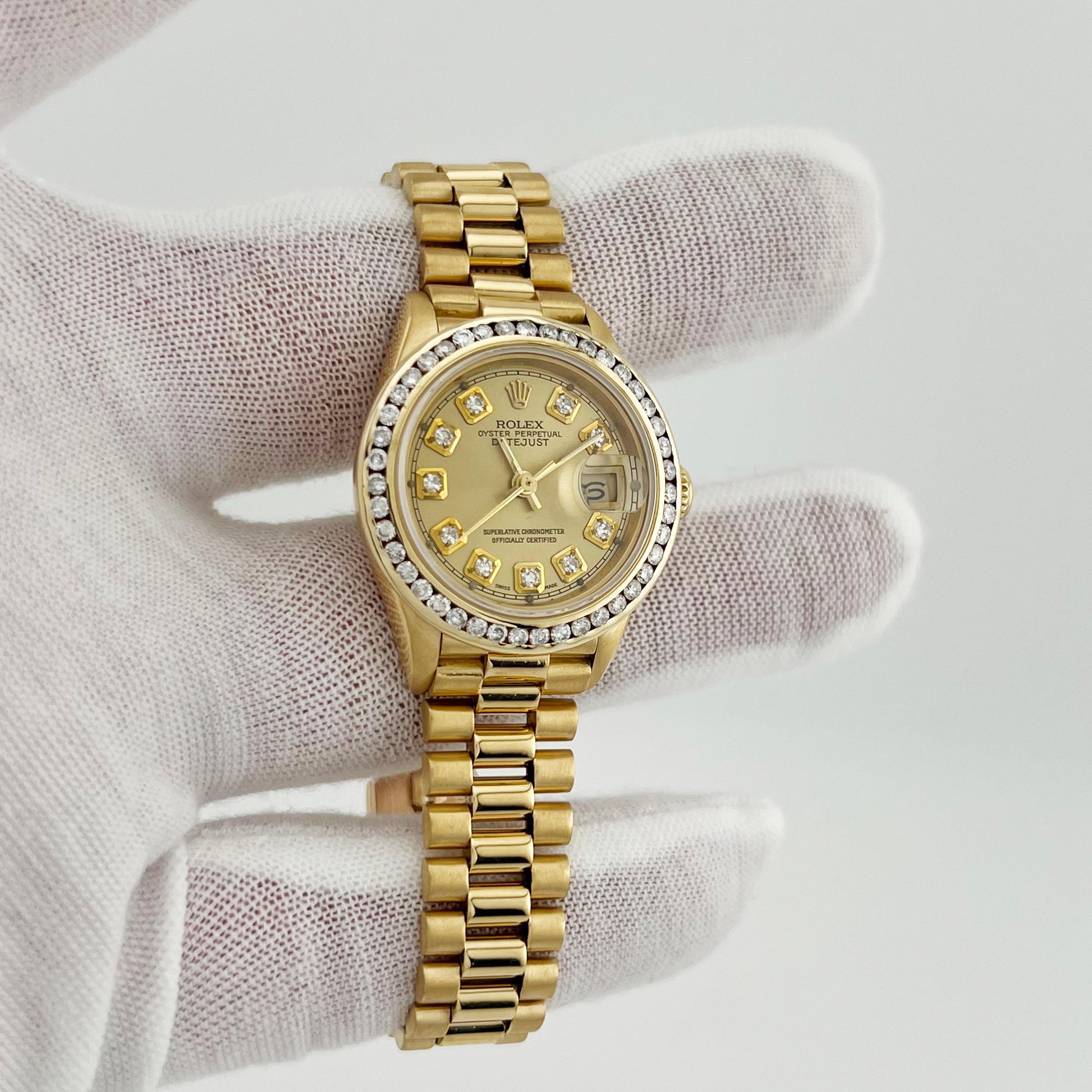 Rolex Ladies President 69178 Diamond Dial Diamond Bezel 18K Yellow Gold In Excellent Condition In San Diego, CA