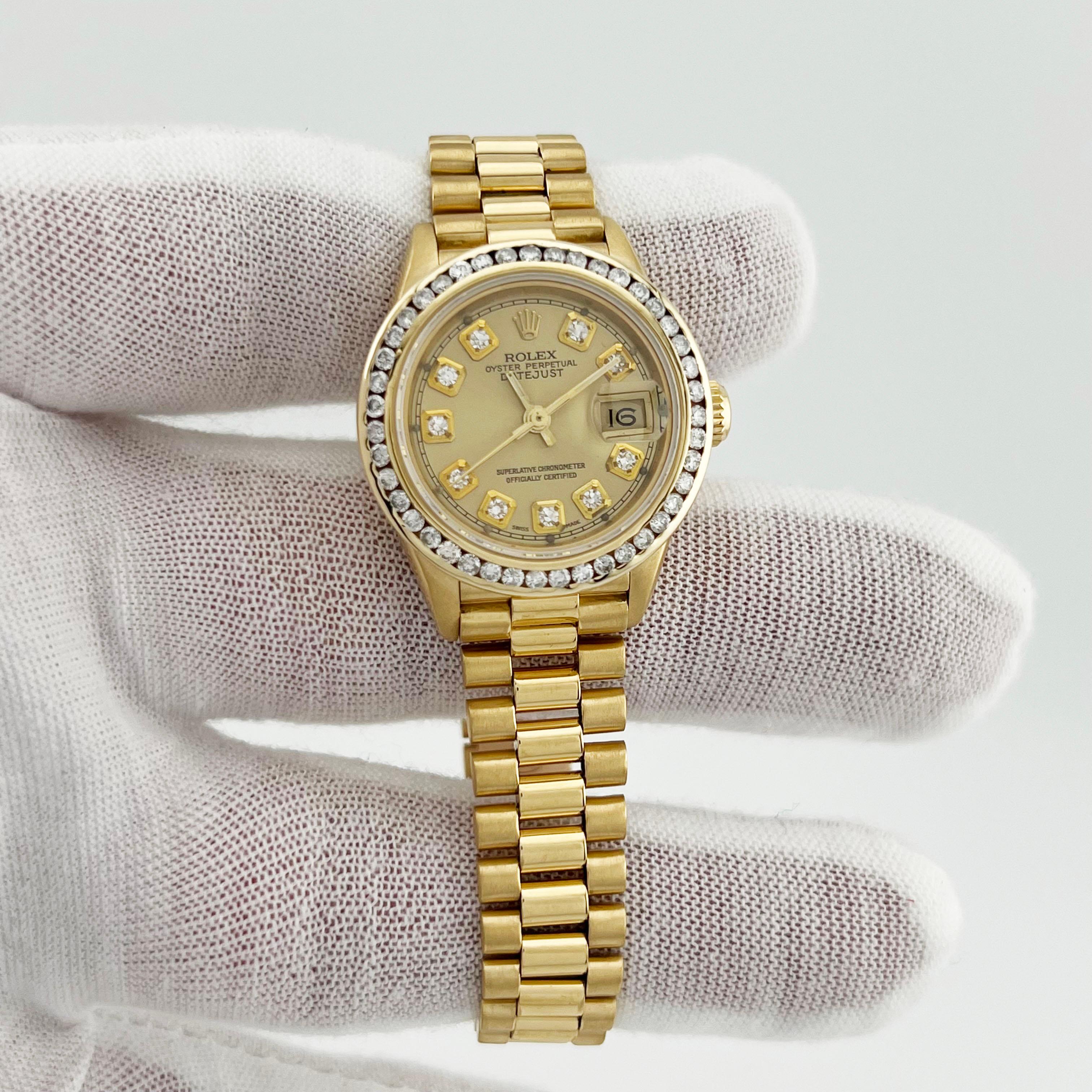 Women's Rolex Ladies President 69178 Diamond Dial Diamond Bezel 18K Yellow Gold