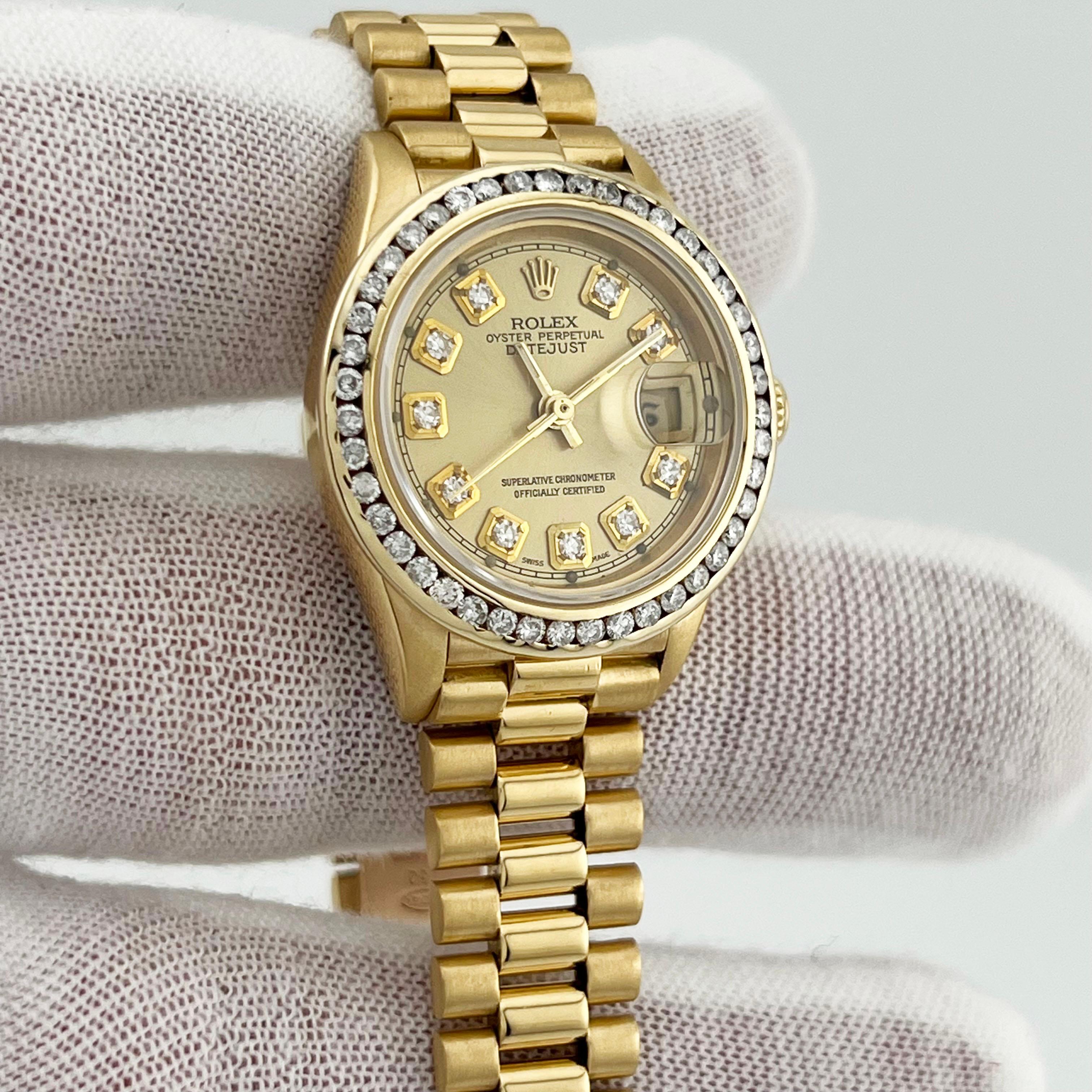 Rolex Ladies President 69178 Diamond Dial Diamond Bezel 18K Yellow Gold 1