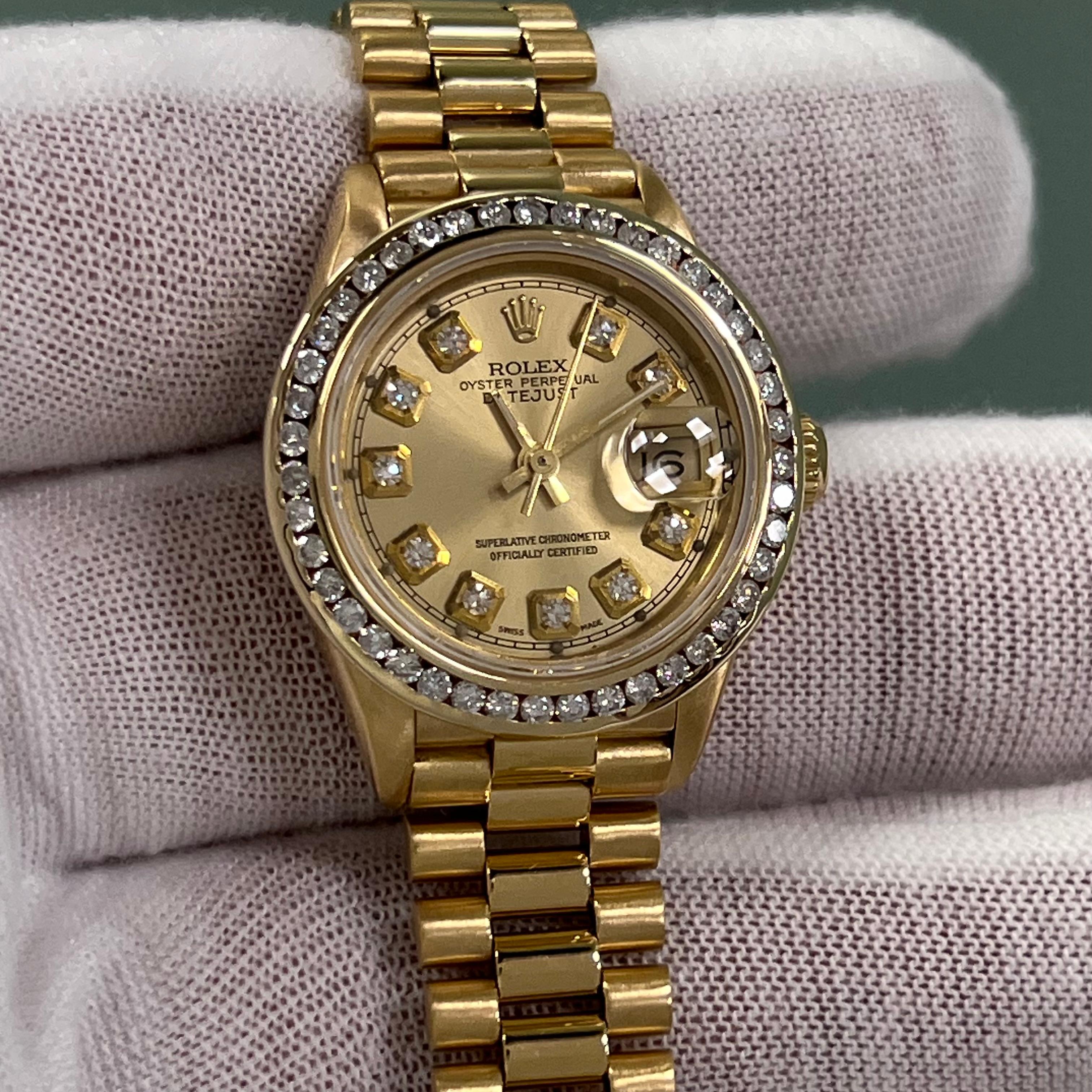 Rolex Ladies President 69178 Diamond Dial Diamond Bezel 18K Yellow Gold 5