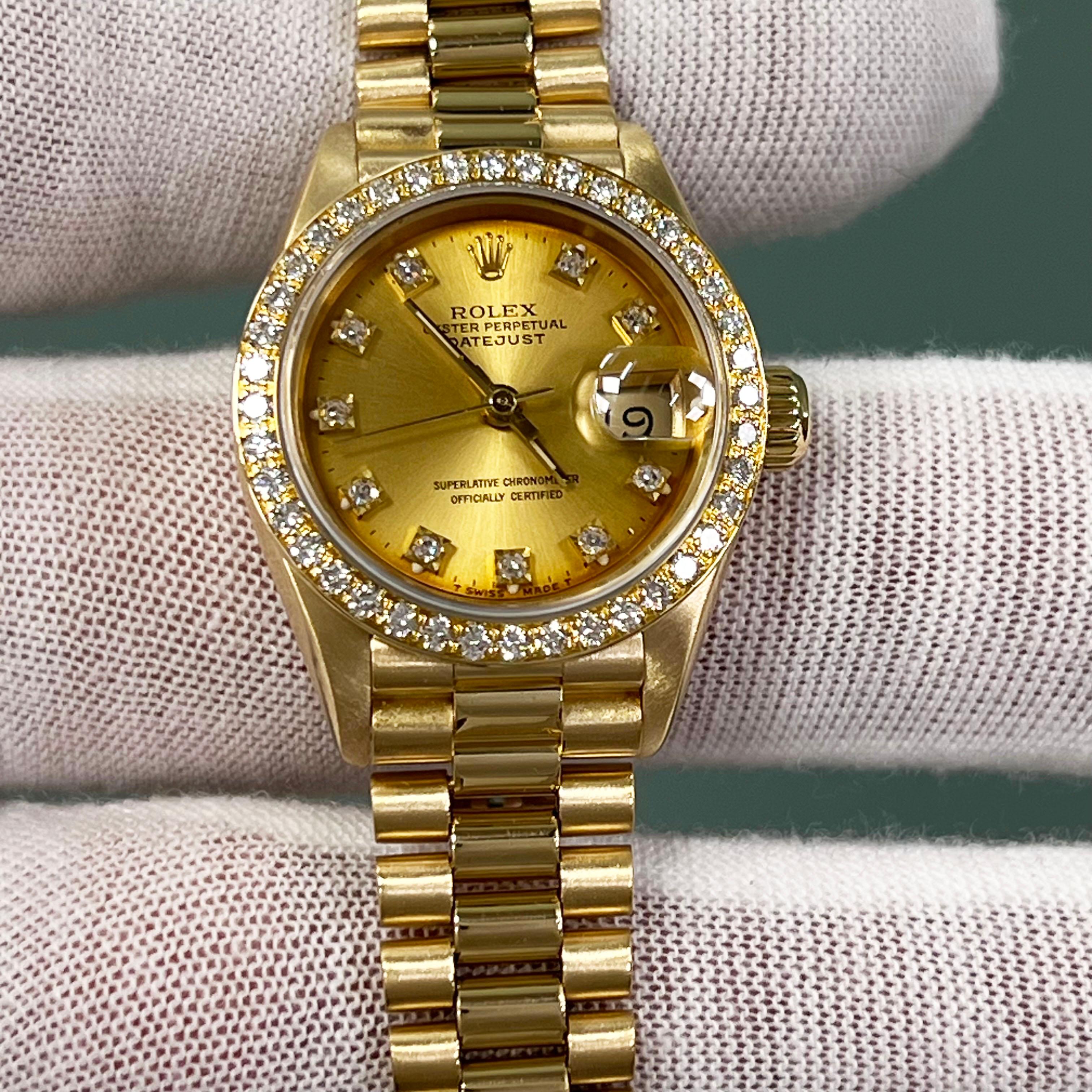 Rolex Damen President 69178 Fabrik Diamant-Lünette-Diamant-Zifferblatt 18K Gelbgold 9