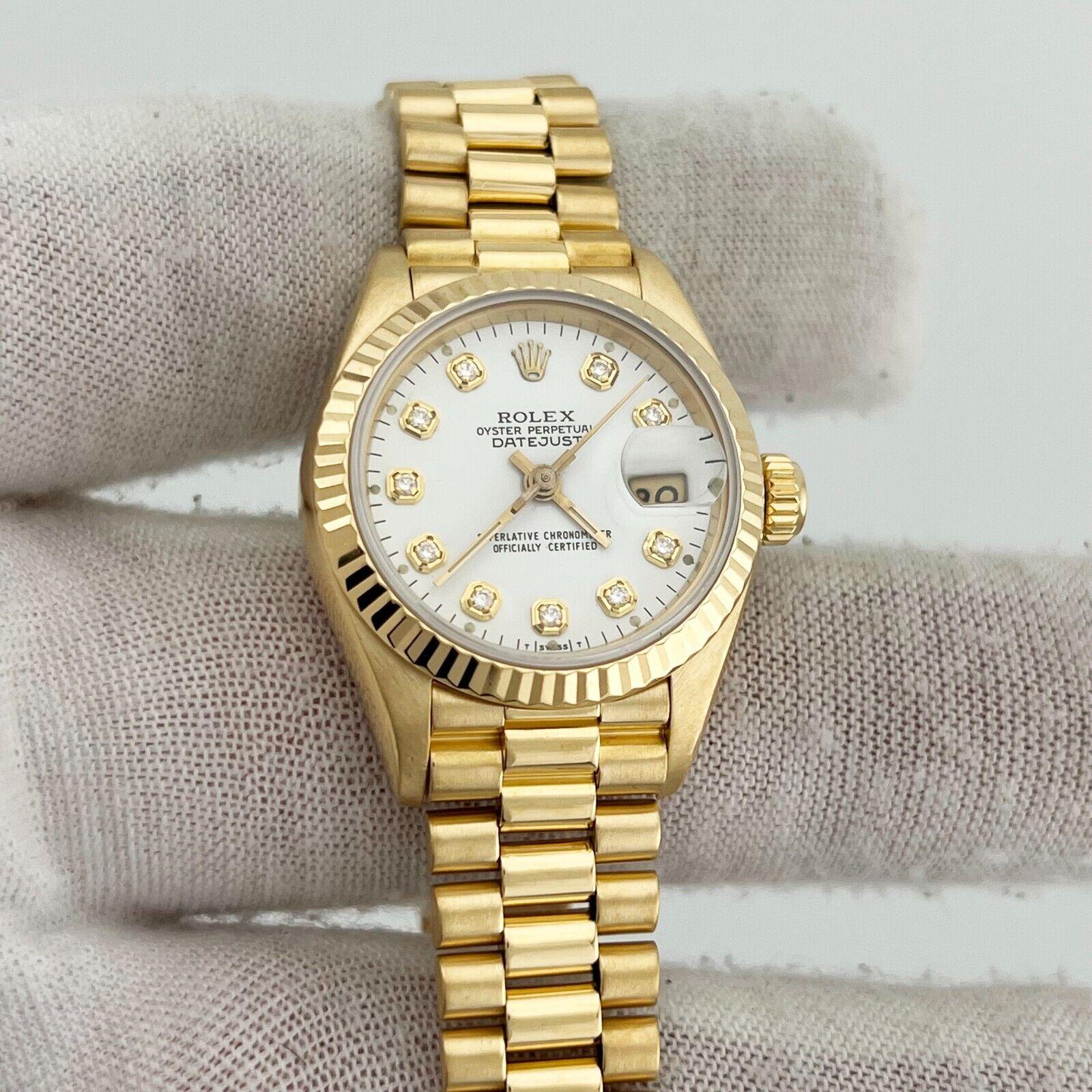 Women's Rolex Ladies President 69178 White Diamond Dial 18K Yellow Gold Box Booklet 26mm