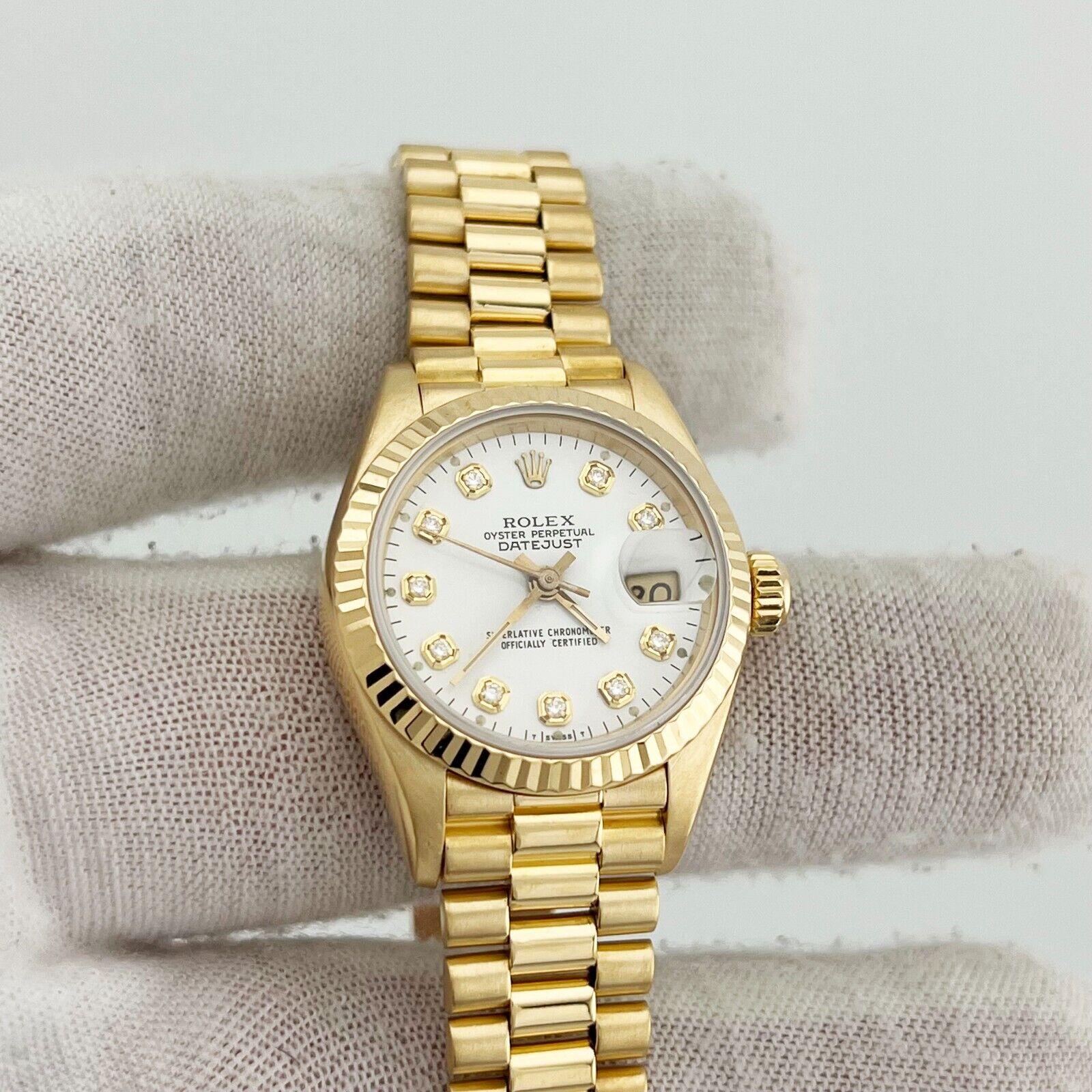 Rolex Ladies President 69178 White Diamond Dial 18K Yellow Gold Box Booklet 26mm 1