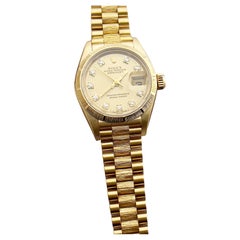 Rolex Señoras Presidente 69278 Fábrica Esfera Diamante Oro 18K Acabado Corteza Caja Papel