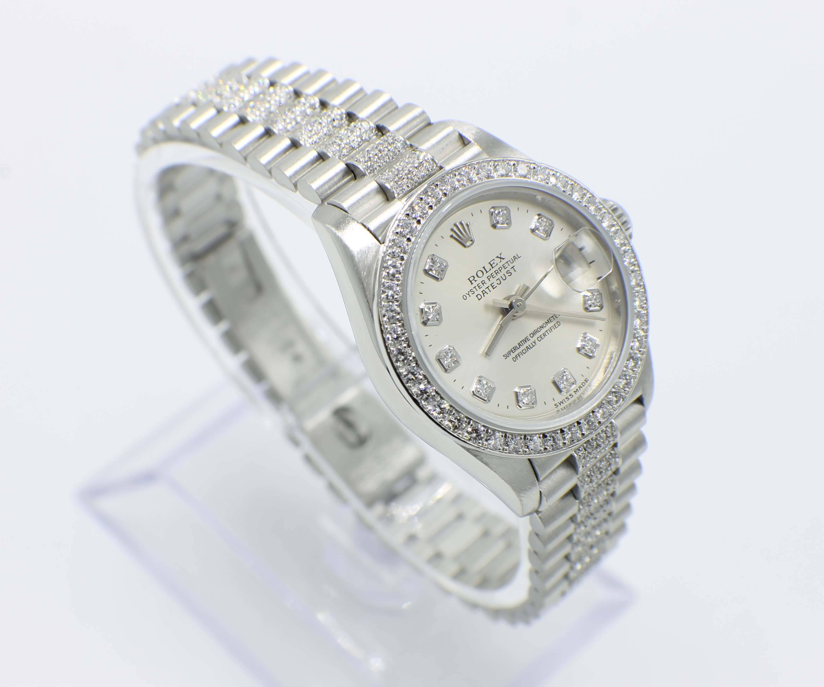 Women's Rolex Ladies President 79136 Platinum Diamond Bezel Dial and Band Box and Papers