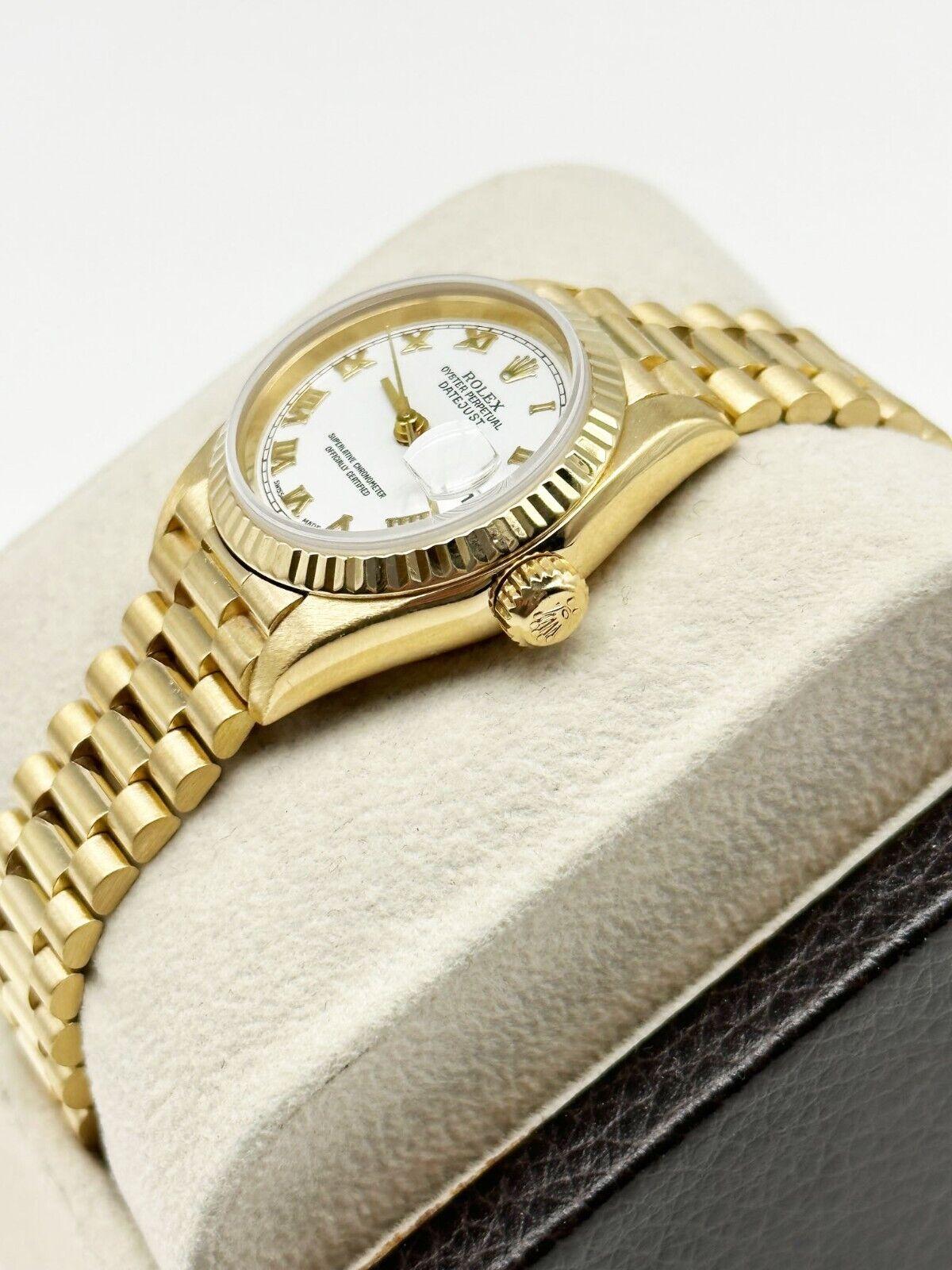 Rolex Ladies President 79178 Datejust White Roman Dial 18K Yellow Gold In Excellent Condition In San Diego, CA