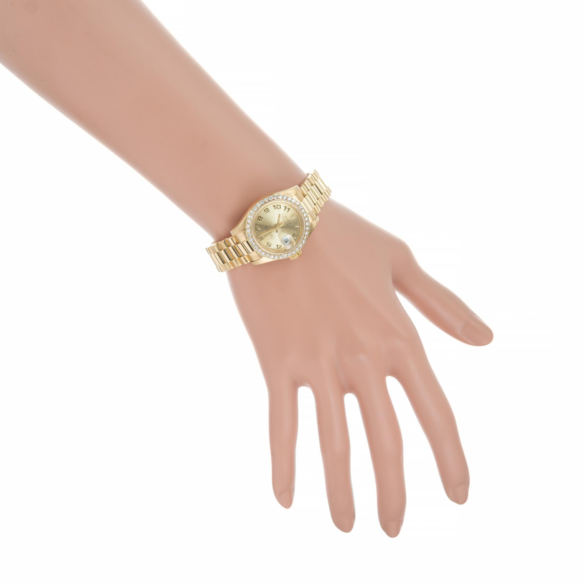 Rolex Ladies President Date Just Turntable Dial Diamond Dial Gold Wristwatch en vente 3