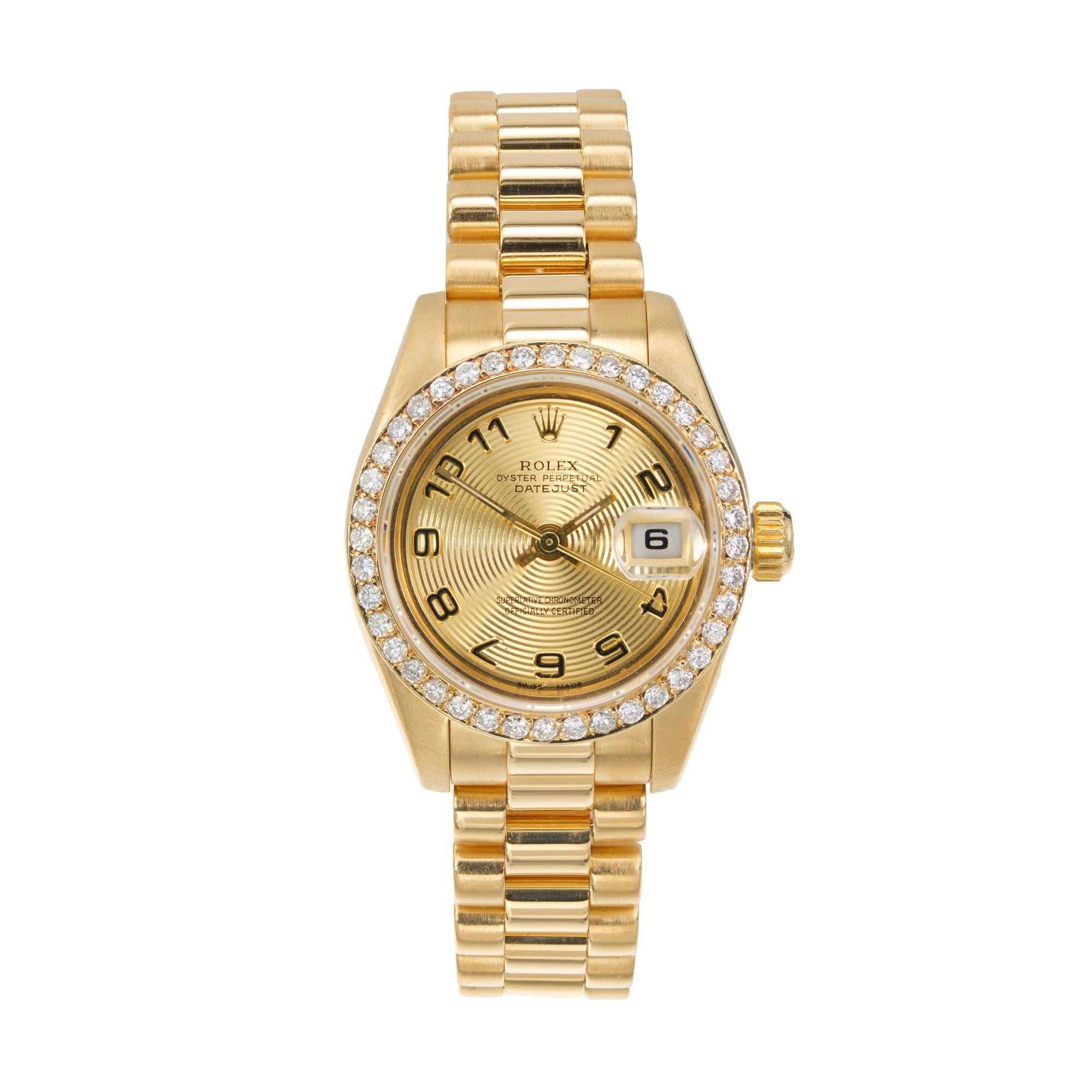 Rolex Ladies President Date Just Turntable Dial Diamond Dial Gold Wristwatch For Sale