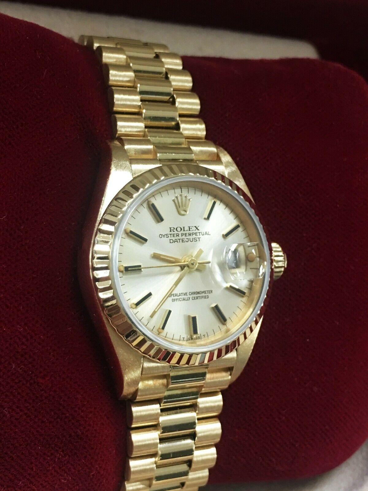 Rolex Ladies President Datejust 69178 18 Karat Gold Box and Papers Mint In Excellent Condition In San Diego, CA