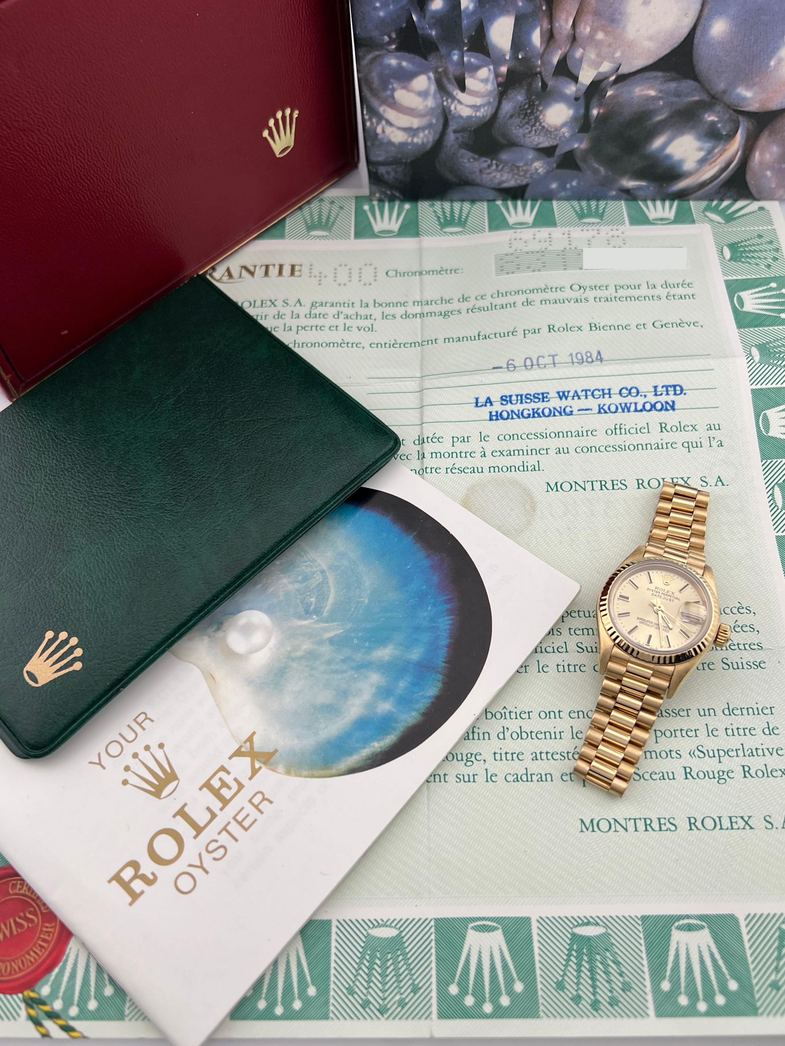 Rolex Ladies President Datejust 69178 Champagne Dial 18K Yellow Gold Box Paper In Excellent Condition In San Diego, CA