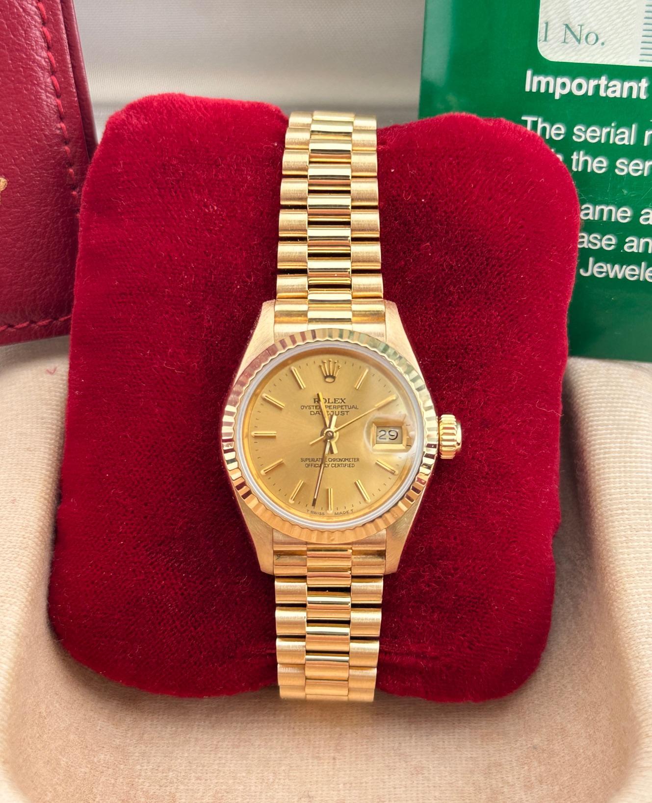 Rolex Ladies President Datejust 69178 Quadrante Champagne Oro Giallo 18K Scatola Documenti In condizioni ottime in vendita a San Diego, CA