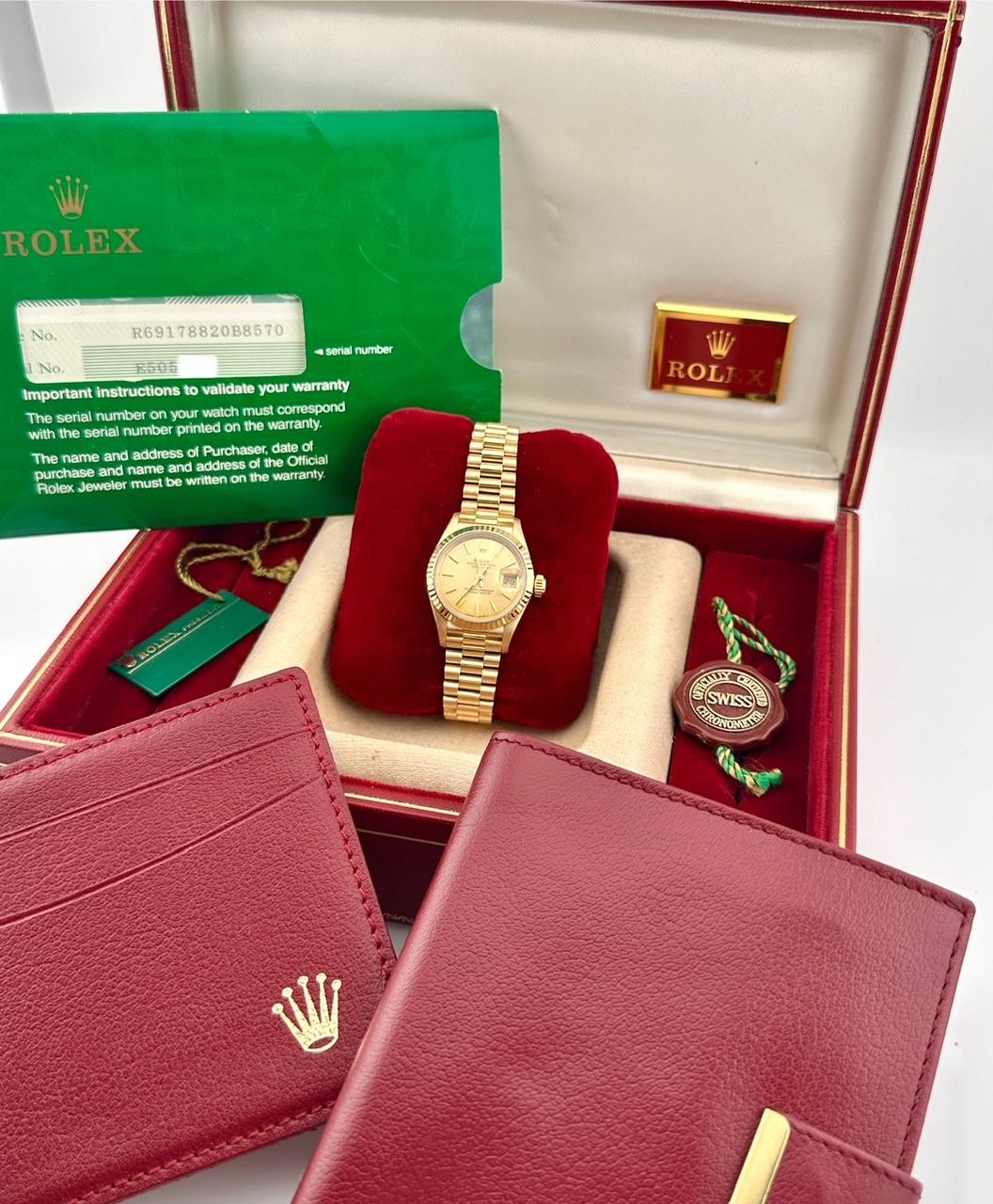 Donna Rolex Ladies President Datejust 69178 Quadrante Champagne Oro Giallo 18K Scatola Documenti in vendita