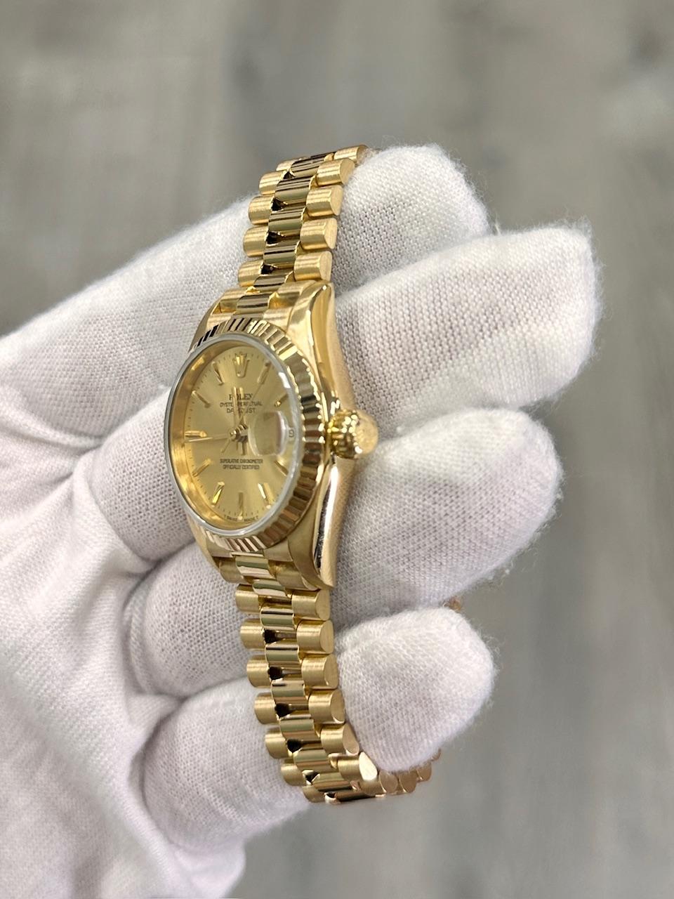 Rolex Ladies President Datejust 69178 Quadrante Champagne Oro Giallo 18K Scatola Documenti in vendita 2