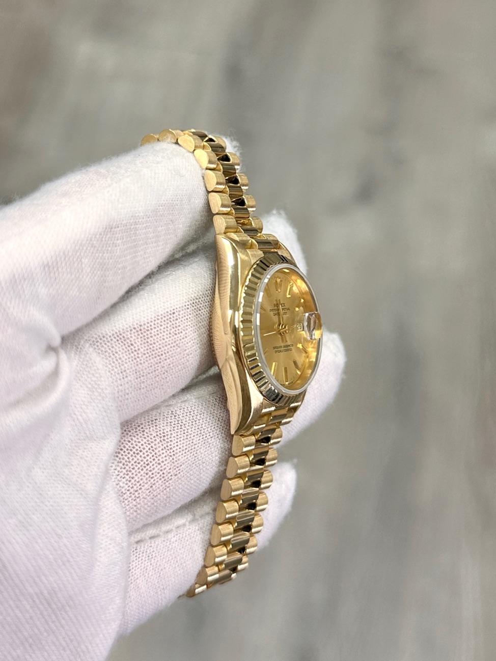 Rolex Ladies President Datejust 69178 Quadrante Champagne Oro Giallo 18K Scatola Documenti in vendita 3