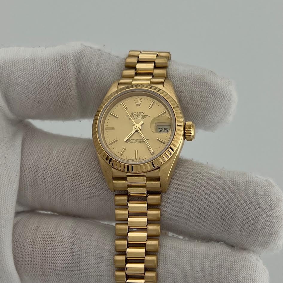 Rolex Señoras President Datejust 69178 Esfera Champán Oro Amarillo 18k en venta 3