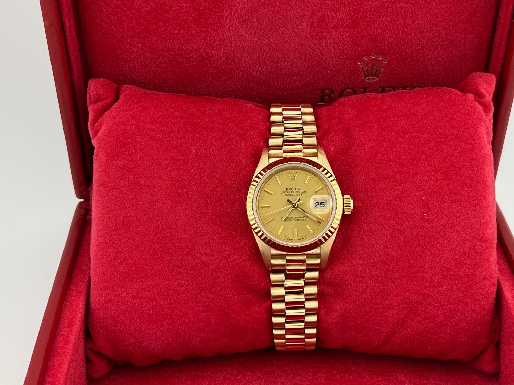 Rolex Señoras President Datejust 69178 Esfera Champán Oro Amarillo 18k en venta 5