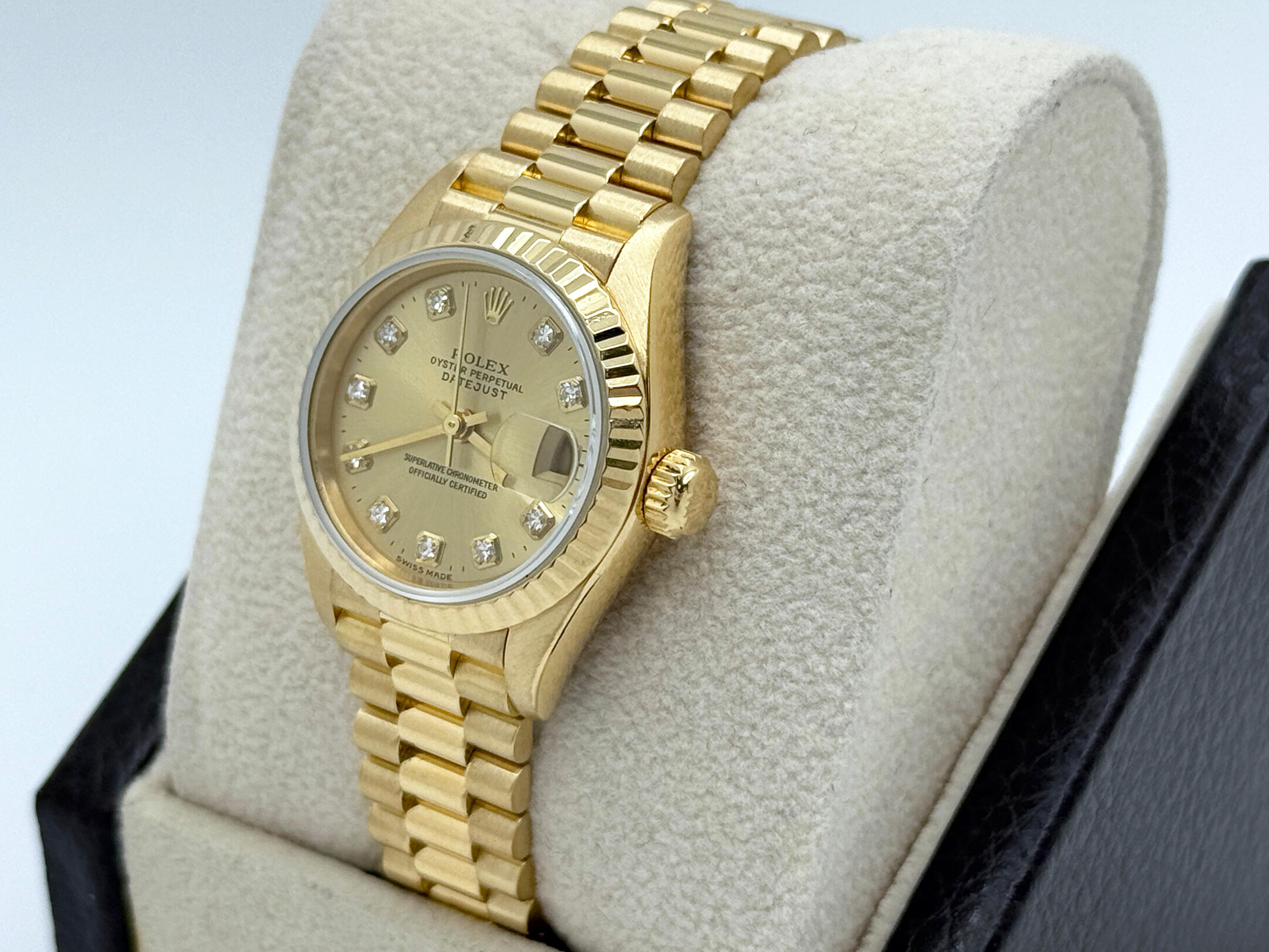 De las mujeres Rolex Señoras Presidente Datejust 69178 Champagne Diamond Dial 18K Oro Amarillo