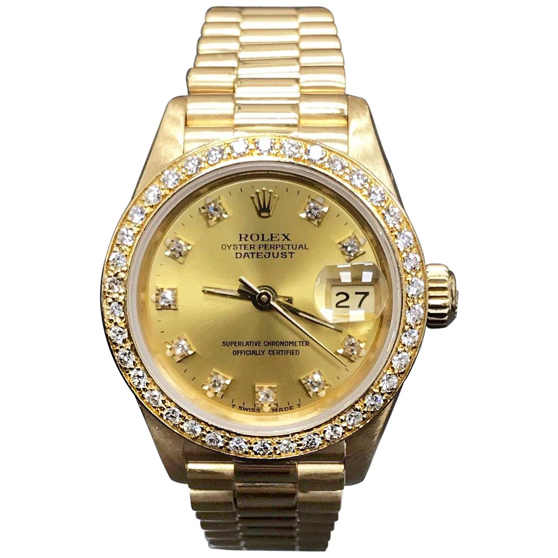 Rolex Ladies President Datejust 69178 Diamond Bezel and Bezel 18 Karat Gold