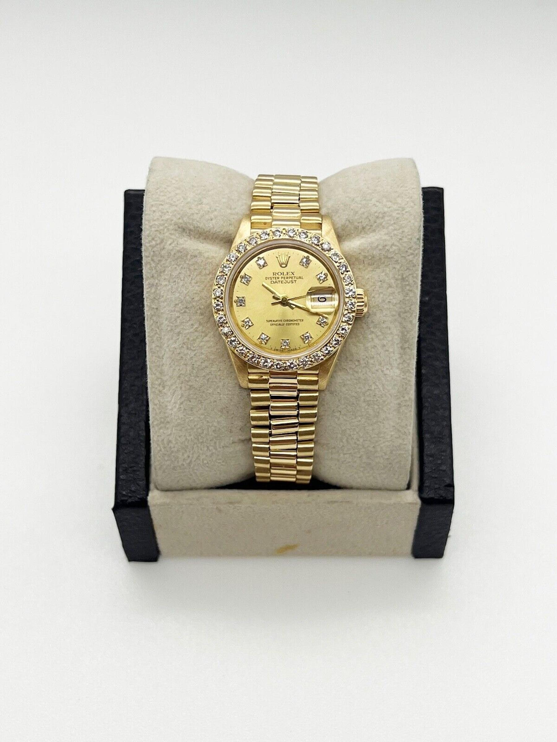 Rolex Montre Datejust 69178 pour femmes avec cadran en diamants et papier boîte en or jaune 18 carats Pour femmes en vente