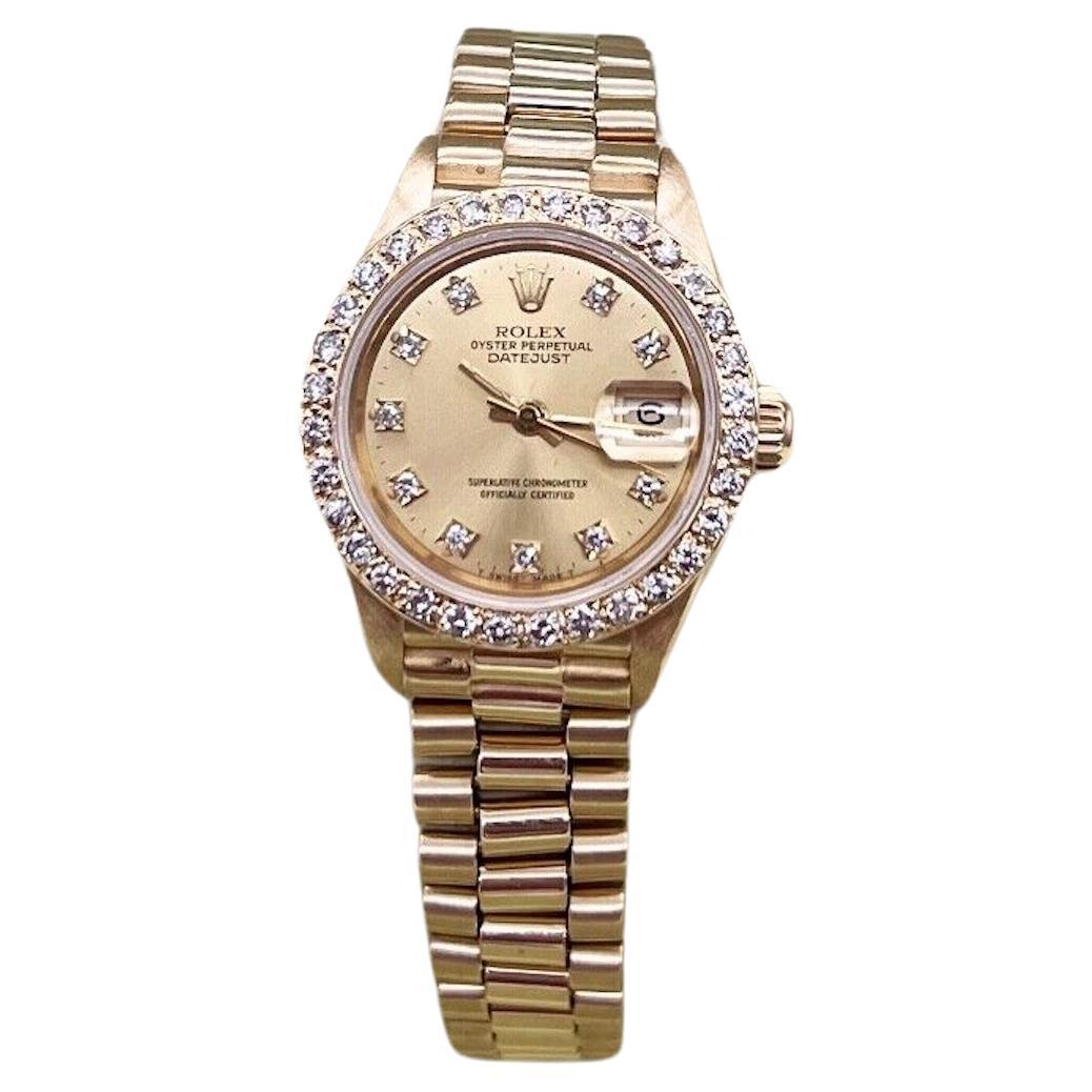 Rolex Ladies President Datejust 69178 Diamond Dial 18K Yellow Gold Box Paper For Sale