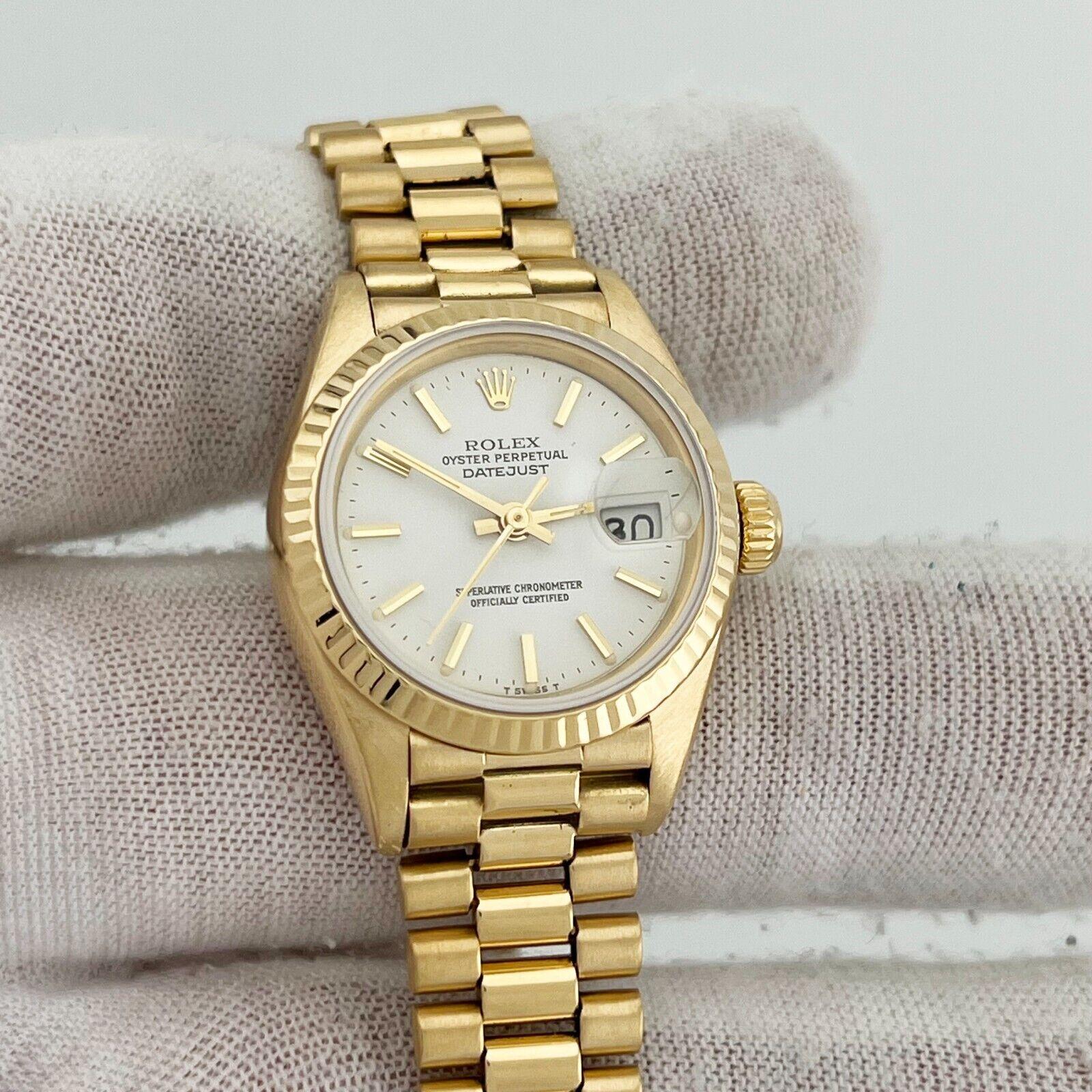 Rolex Damen President Datejust 69178 Weißes Zifferblatt 18K Gelbgold Box Papier 2