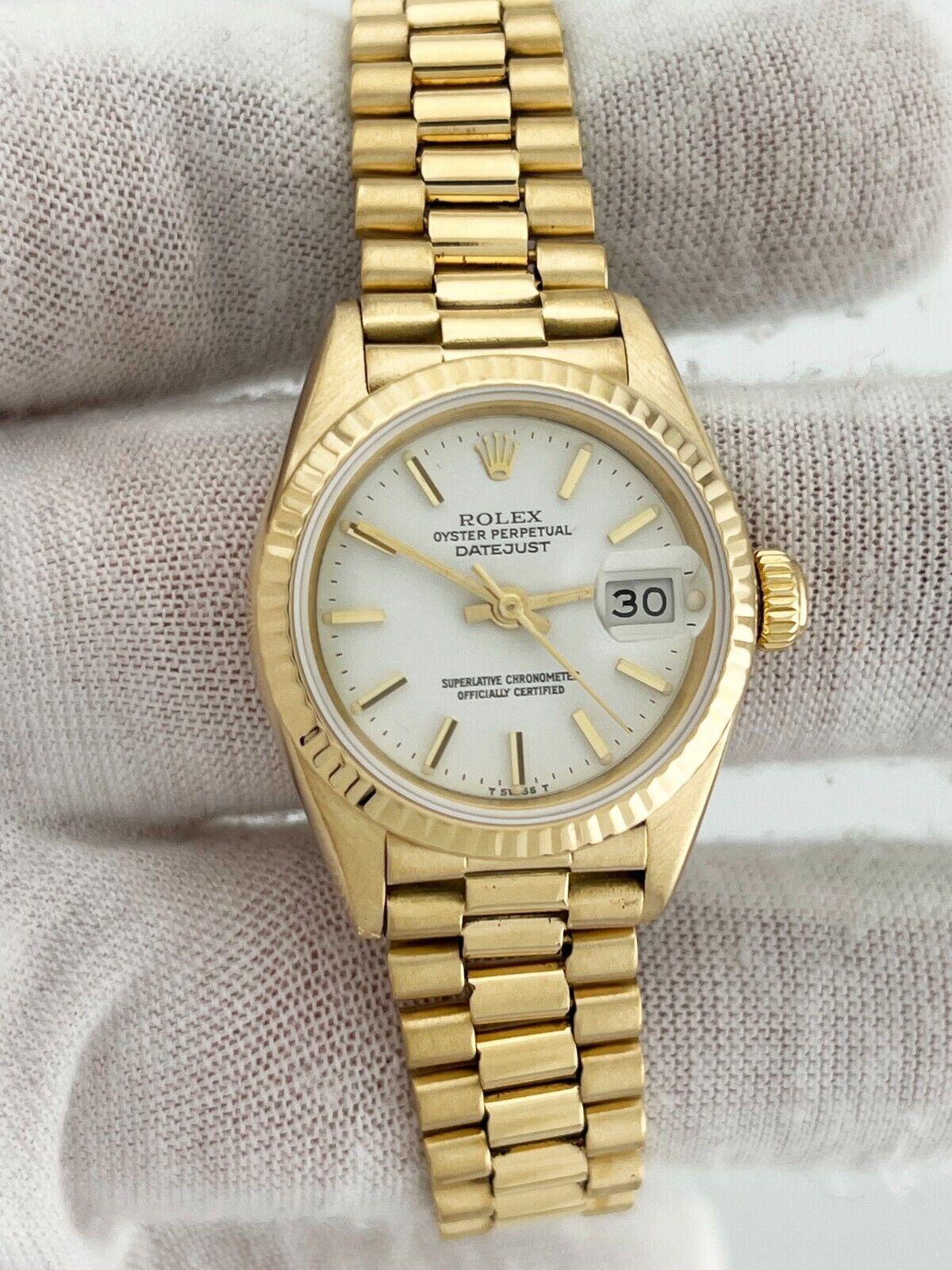 Rolex Damen President Datejust 69178 Weißes Zifferblatt 18K Gelbgold Box Papier 3