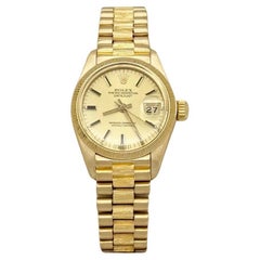 Rolex Ladies President Datejust 6927 Champagne Dial Bark Finish 18K Yellow Gold