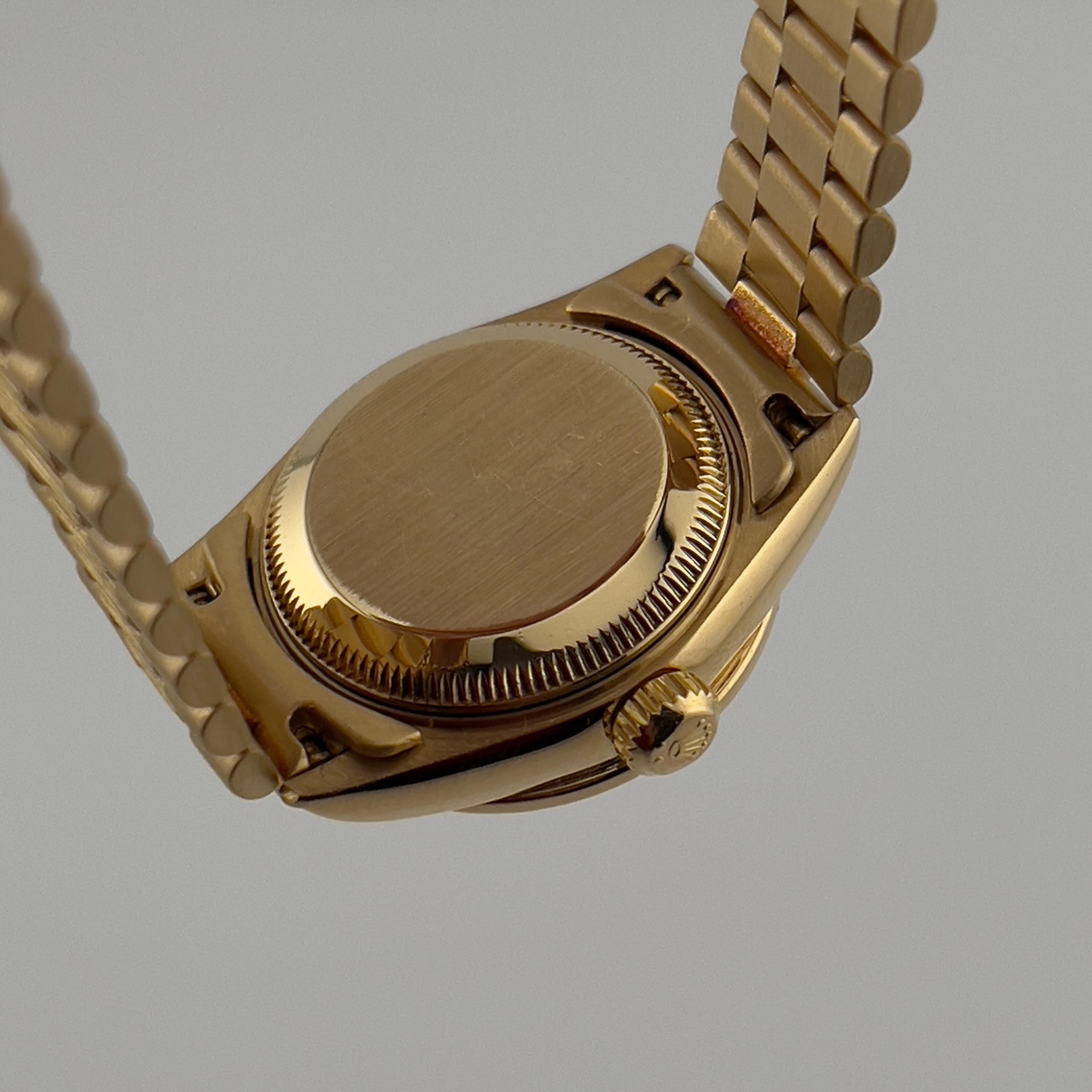 Rolex Señoras Presidente Datejust 69288 Champagne Diamond Dial Bisel Bark 18K Oro en venta 4