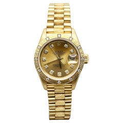 Rolex Señoras Presidente Datejust 69288 Champagne Diamond Dial Bisel Bark 18K Oro